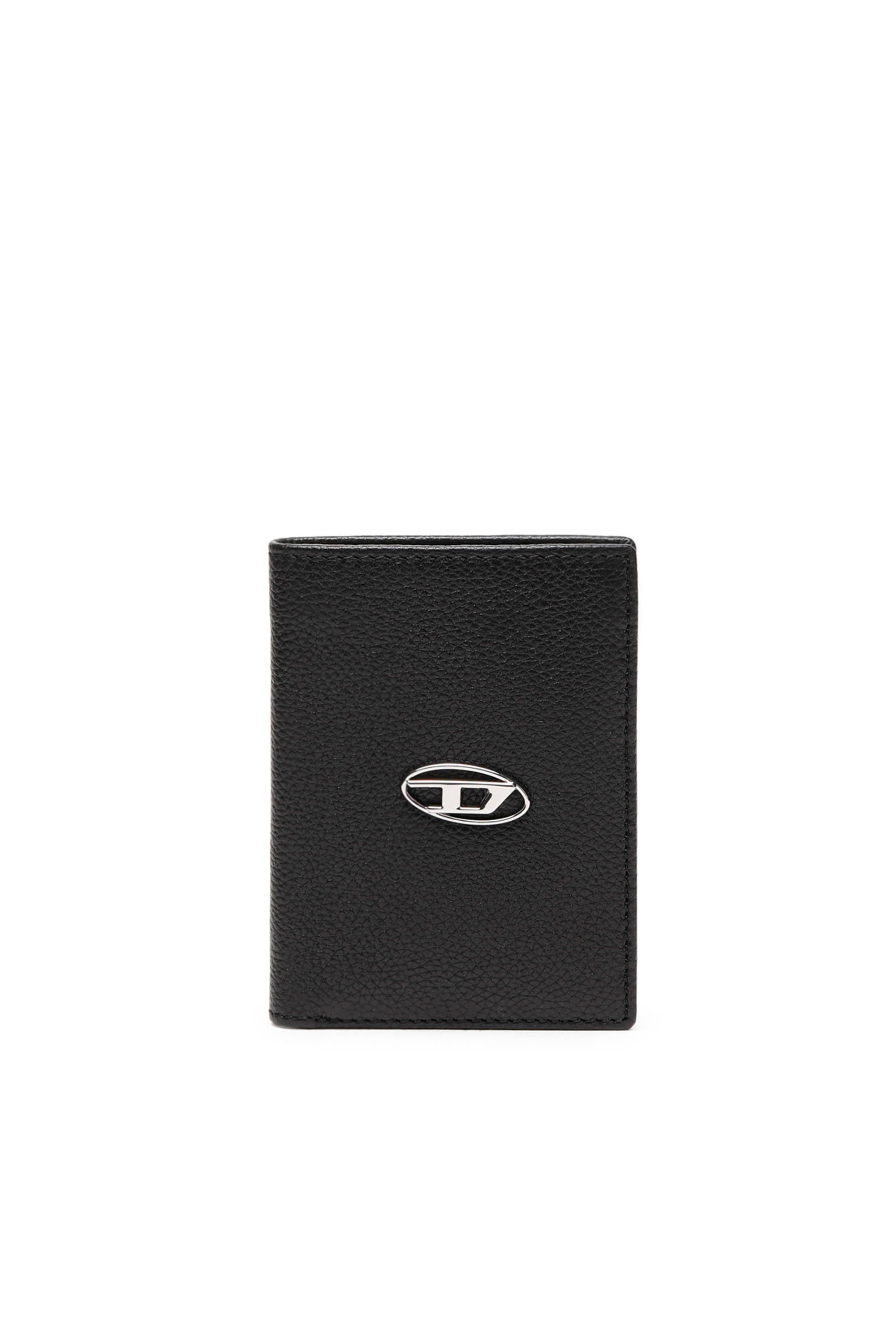 Diesel - VERTICAL NEELA, Man's Leather bi-fold wallet with logo plaque in Black - 1