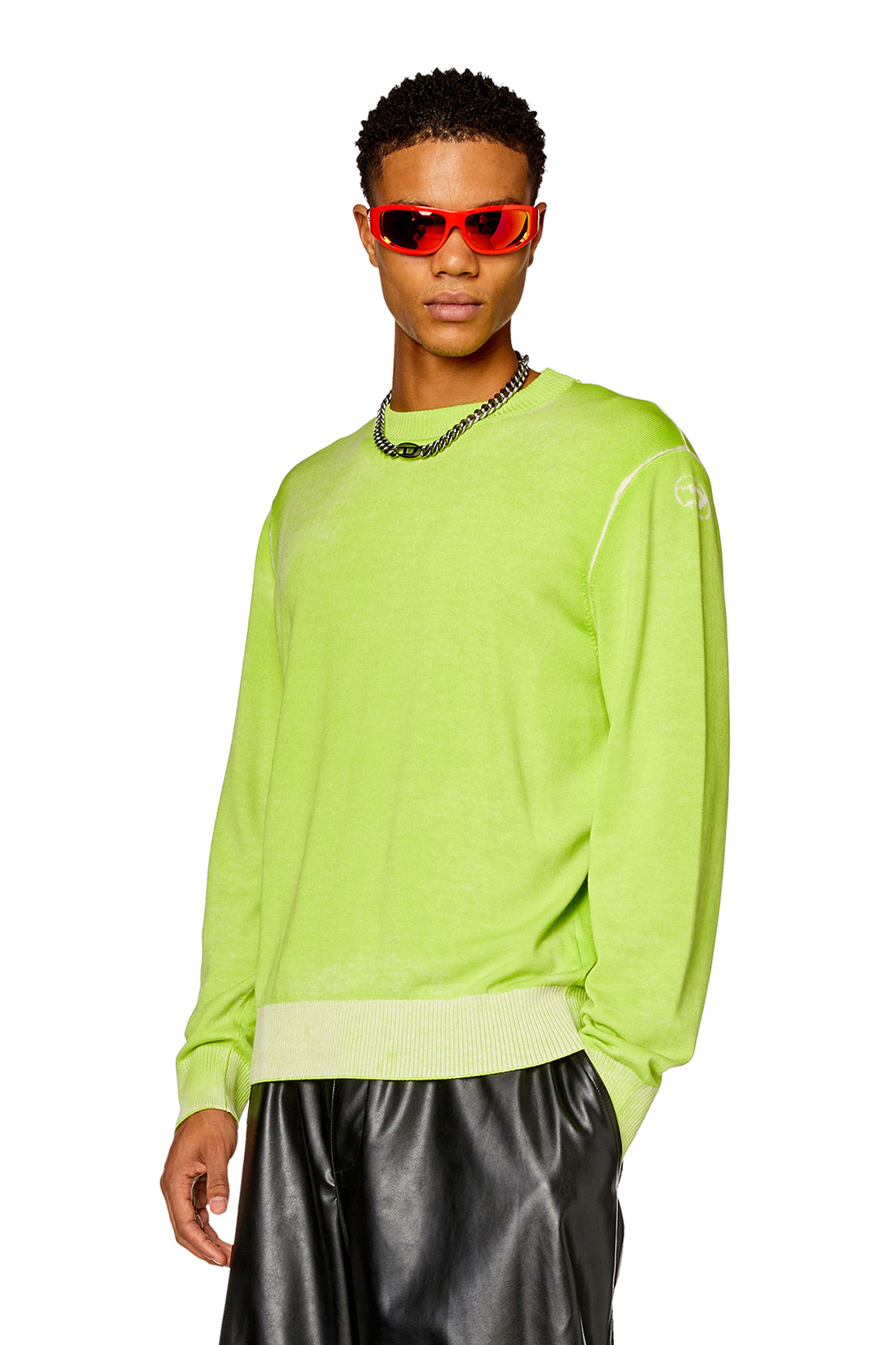 Diesel - K-LARENCE-B, Man's Reverse-print cotton jumper in Green Fluo - 1