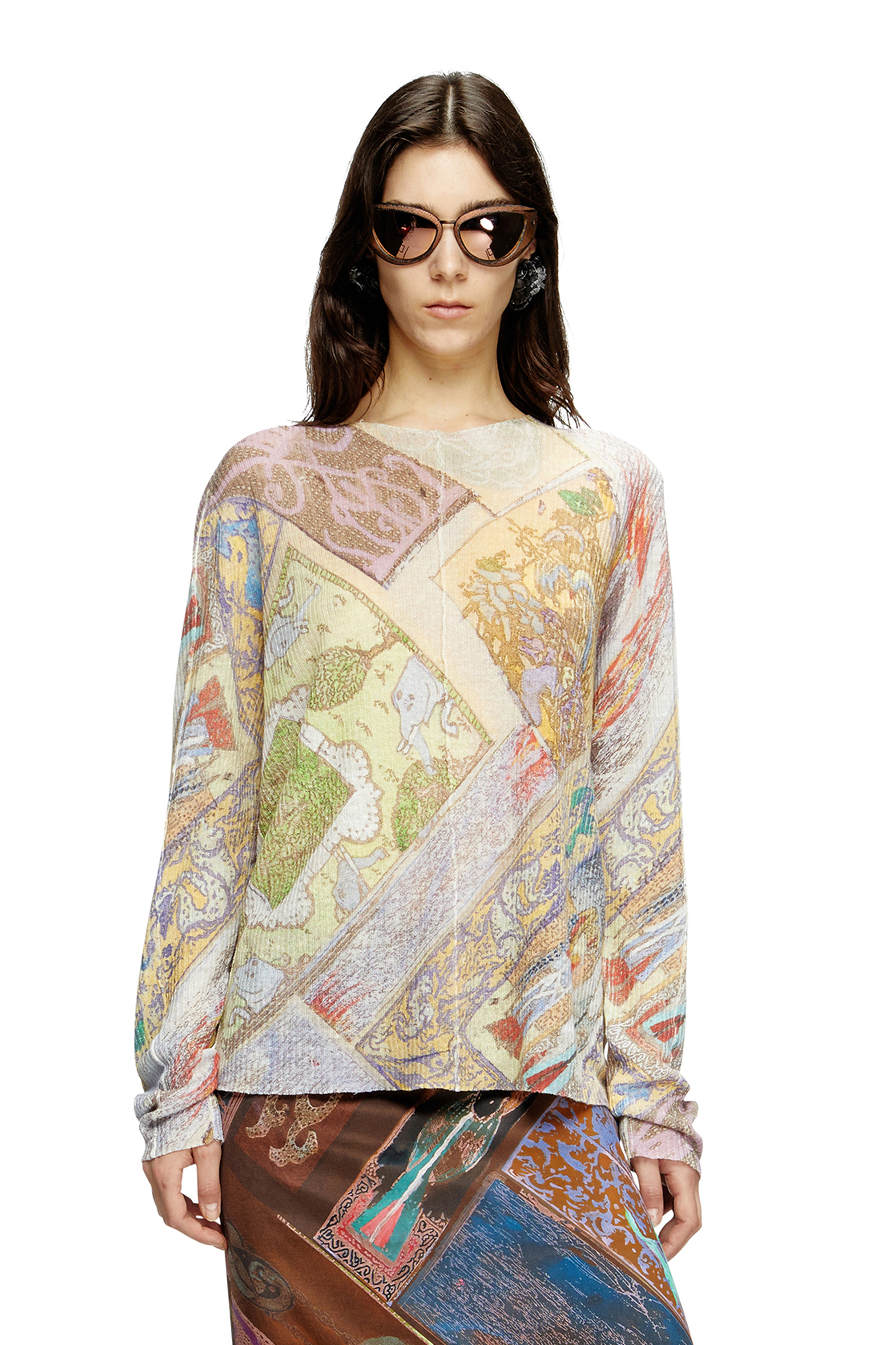 Diesel - K-RENTON, Unisex's Linen jumper with medieval print in Beige/Yellow - 1