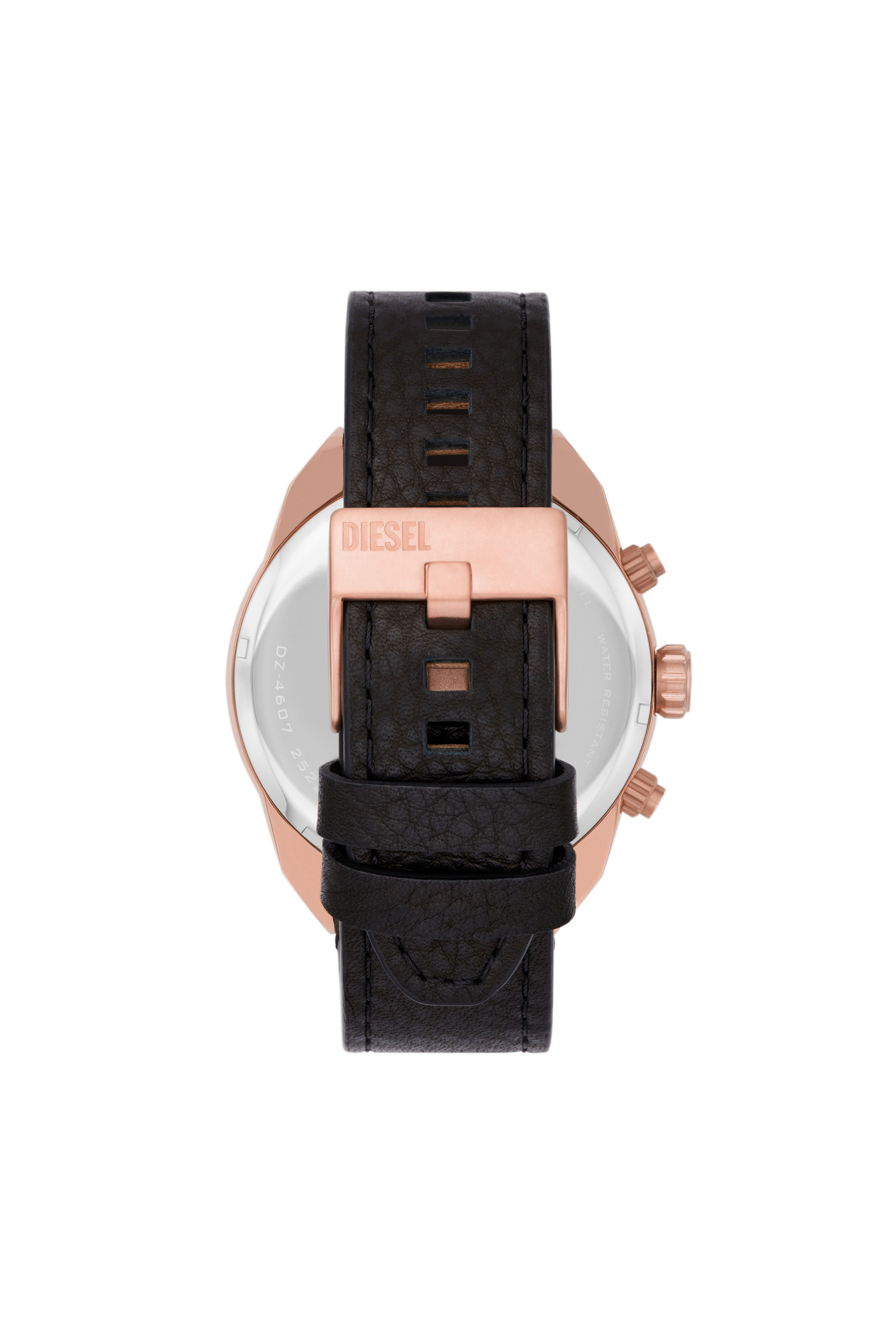 Diesel - DZ4607, Man's Spiked Chronograph Black Leather Watch in Black/Pink - 2