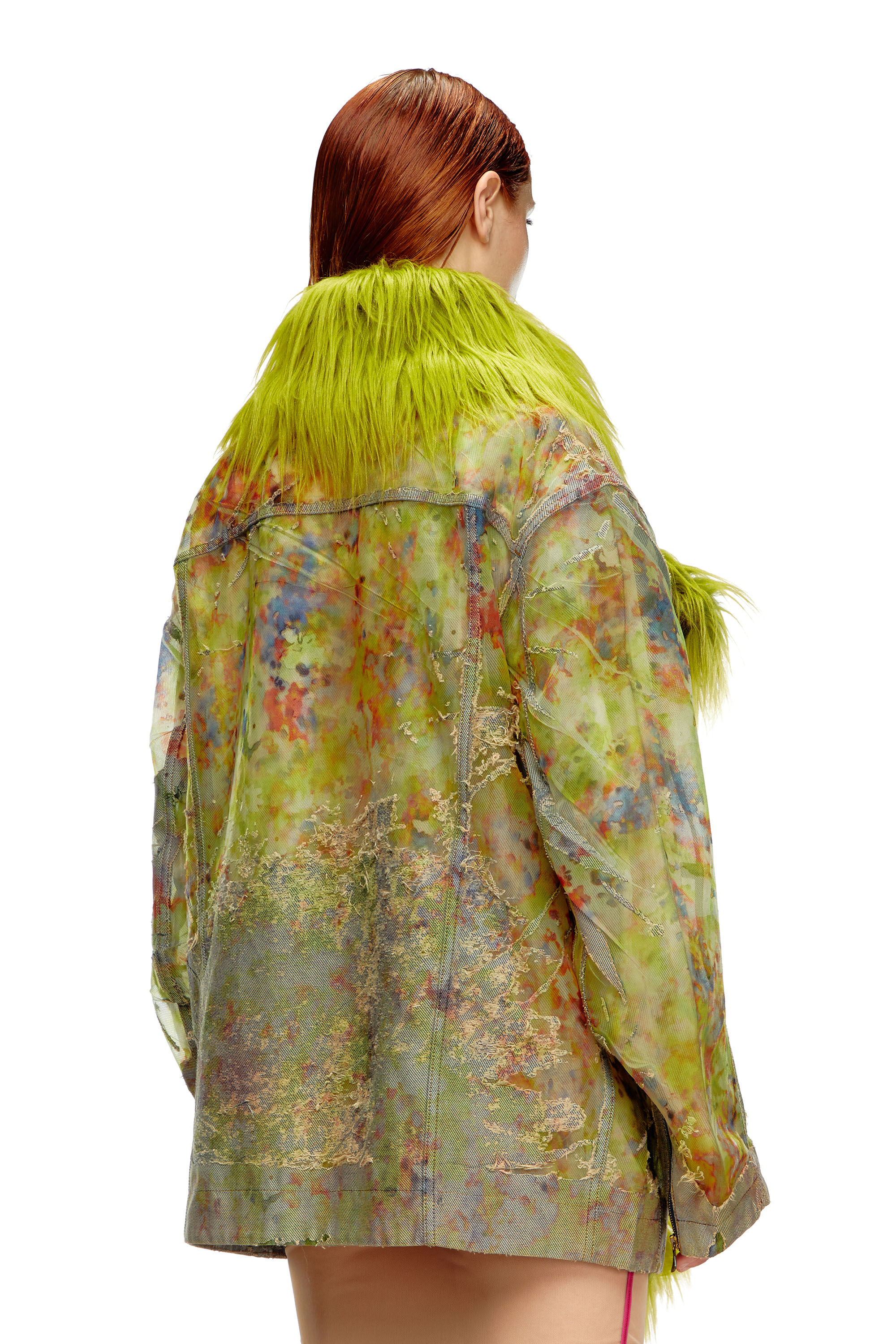 Diesel - DE-BIKA-FSE, Woman's Printed devoré jacket with shaggy collar in Green - 4
