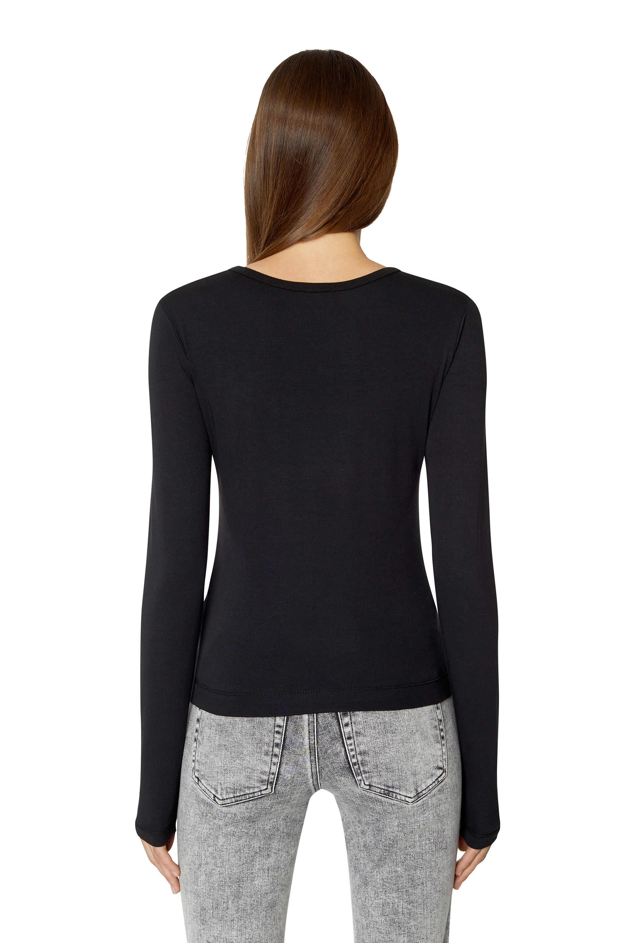 Diesel - T-ANGIE-LS, Woman's Long-sleeve T-shirt with cut-out logo in Black - 4