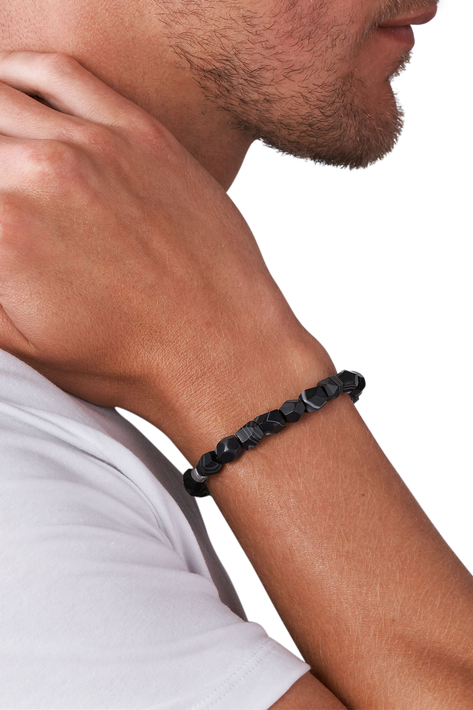 Diesel - DX1134, Man's Black line agate beaded bracelet in Anthracite - 2