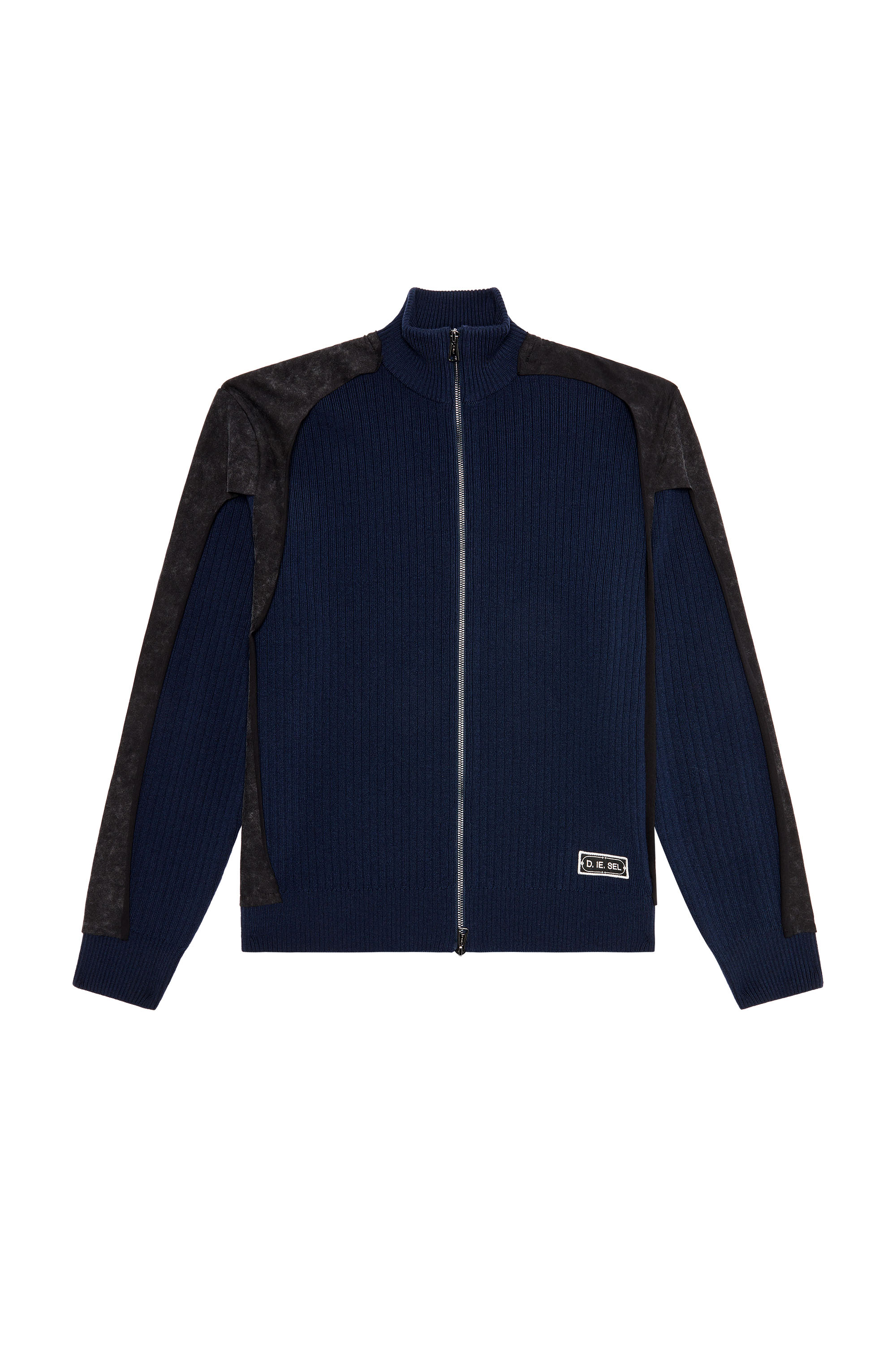 Diesel - K-LEUCA, Man's Wool cardigan with jersey panels in Night Blue - 3