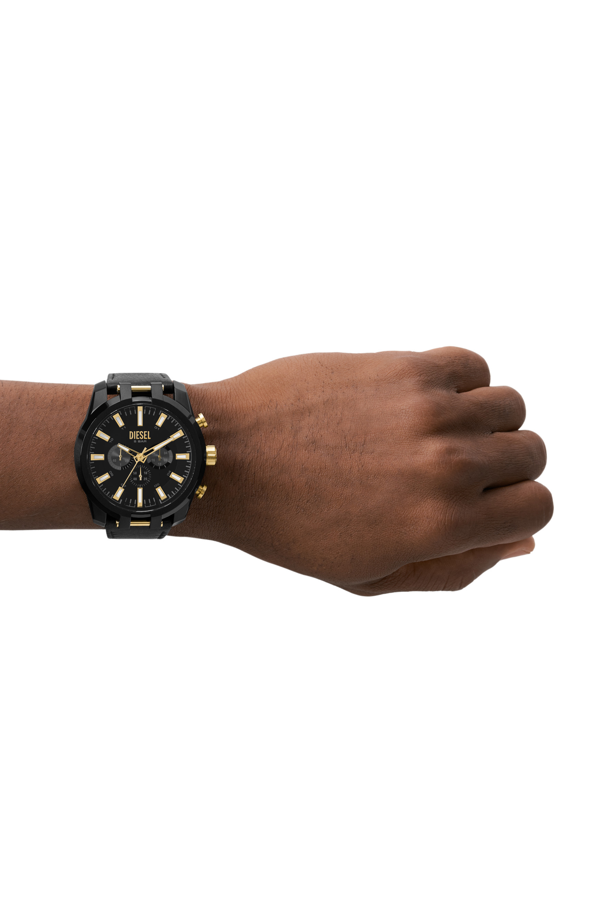 Diesel - DZ4610, Man's Split Chronograph Black Leather Watch in Black - 4
