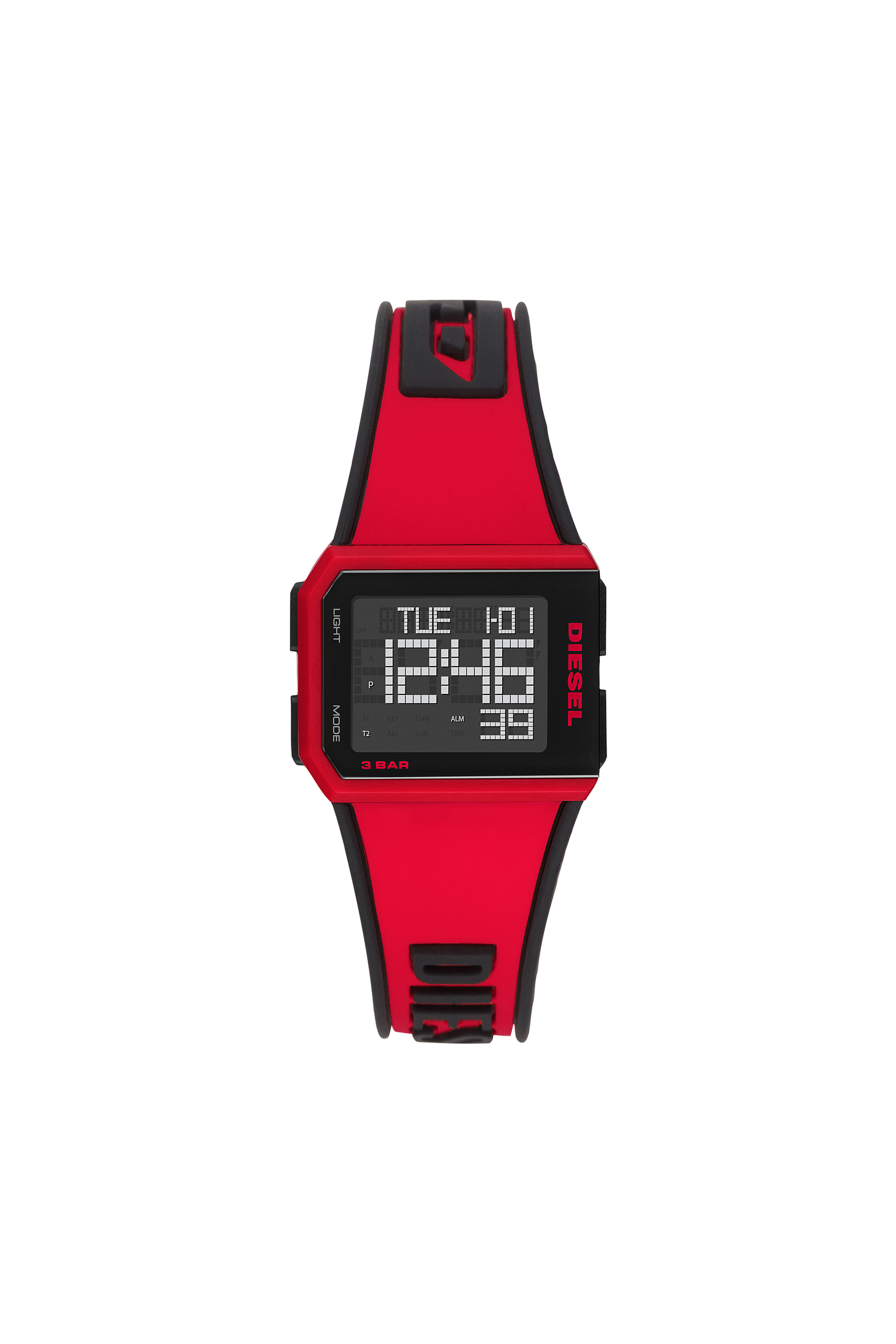 Diesel - DZ1923, Unisex's Chopped Digital Red Silicone Watch in Red/Black - 1