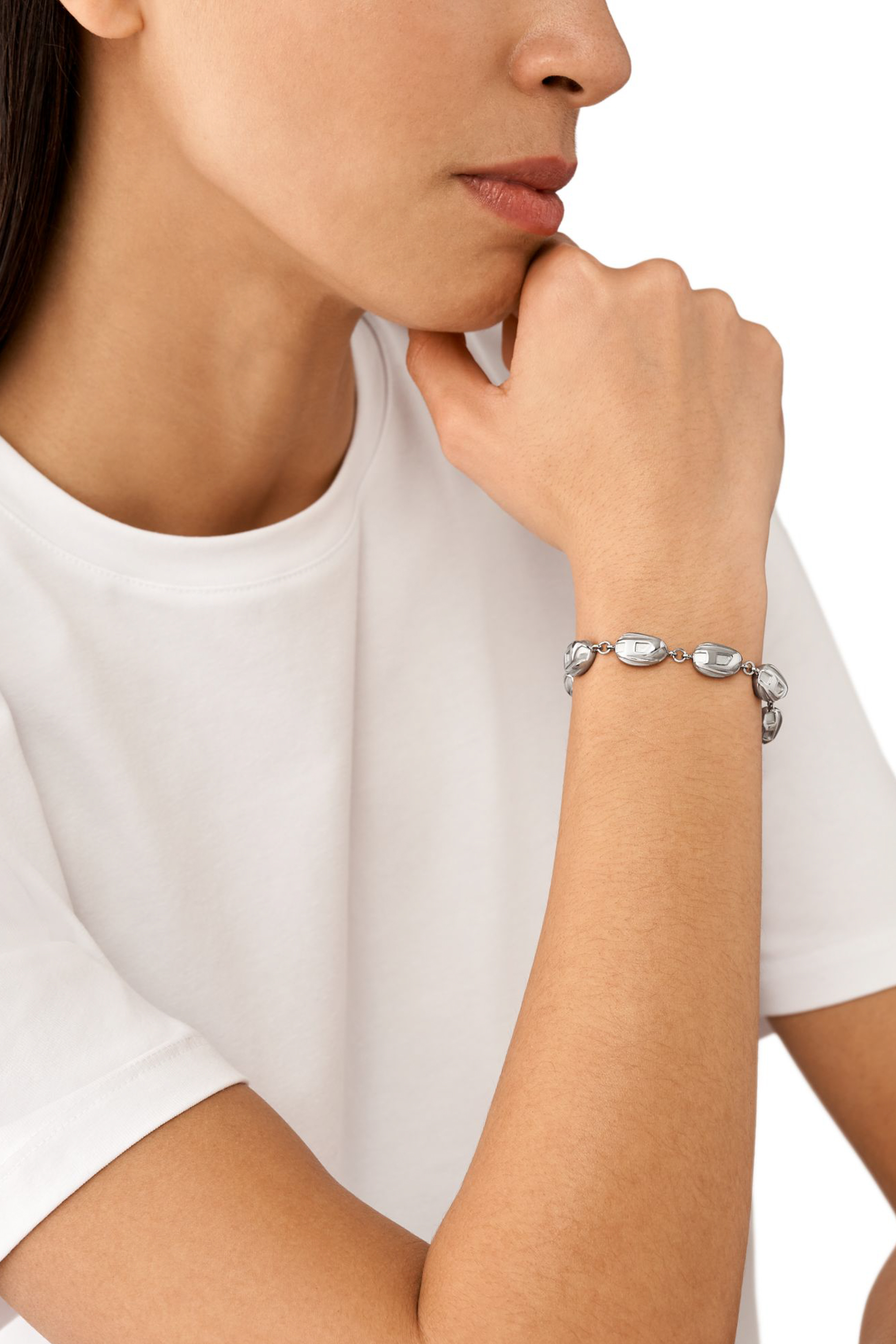 Diesel - DX1483, Man's Stainless steel beaded bracelet in Silver - 4
