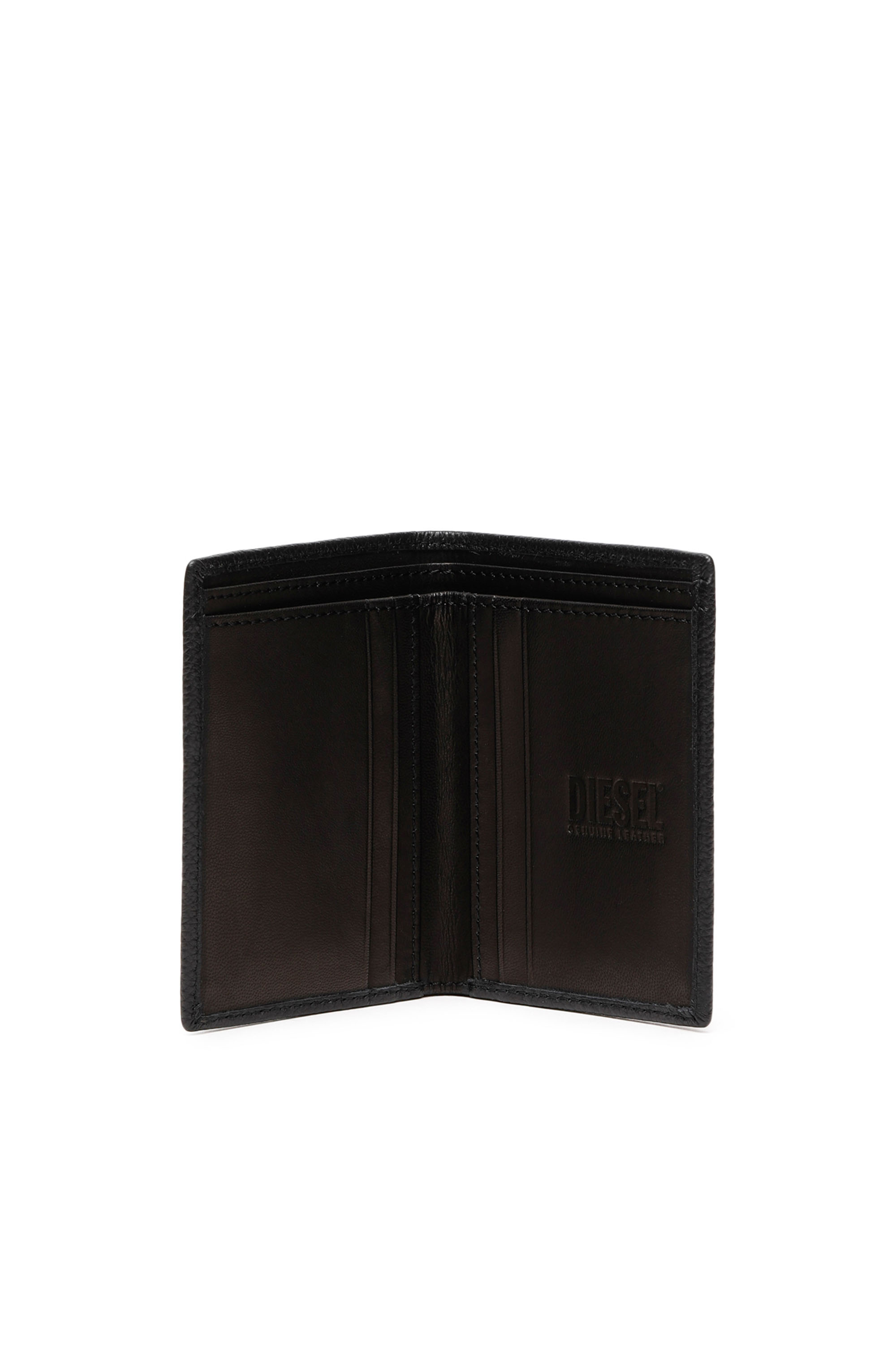 Diesel - VERTICAL NEELA, Man's Leather bi-fold wallet with logo plaque in Black - 3