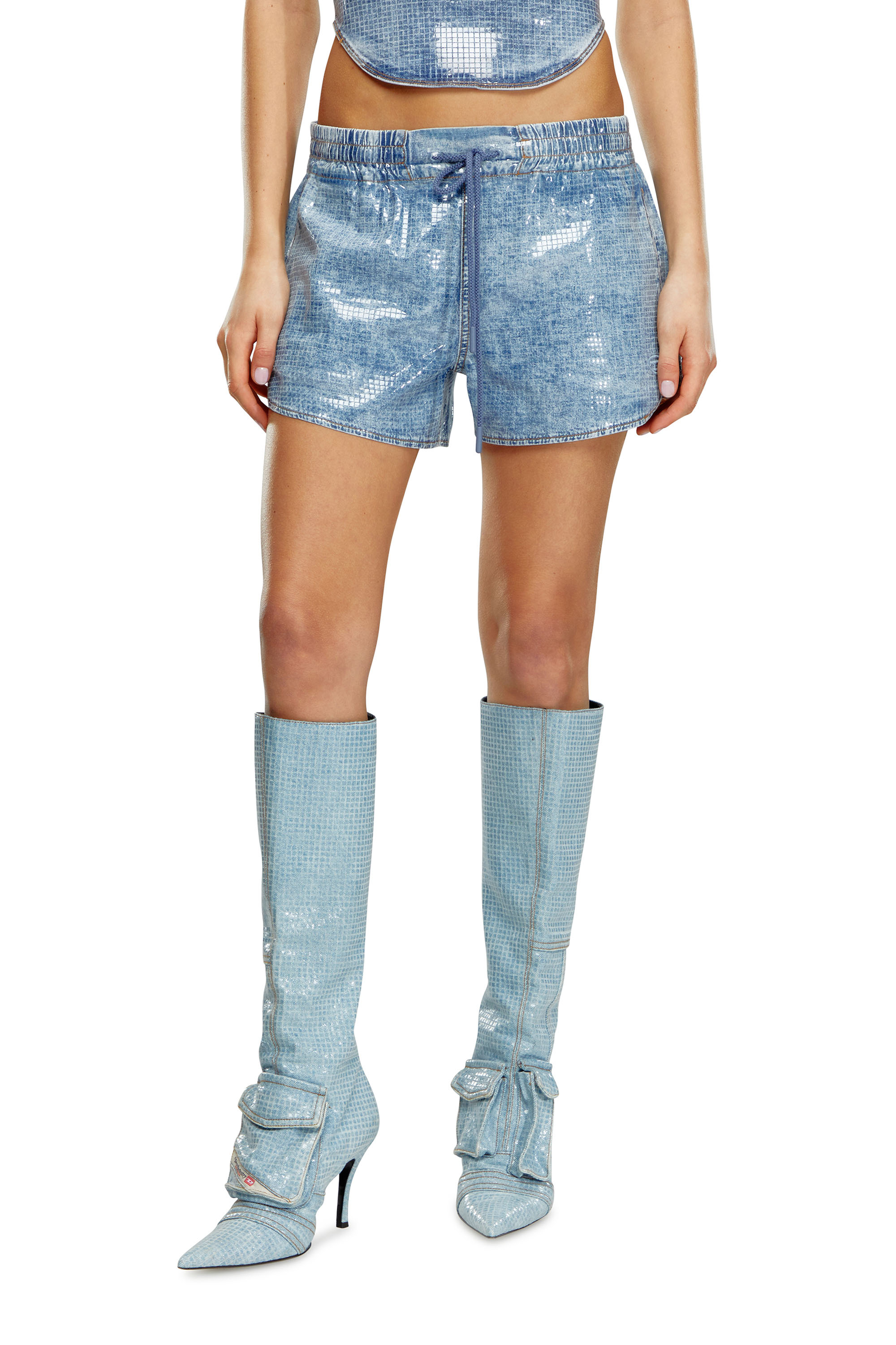 Diesel - DE-SUNNY-S, Woman's Track shorts in sequin denim in Light Blue - 1