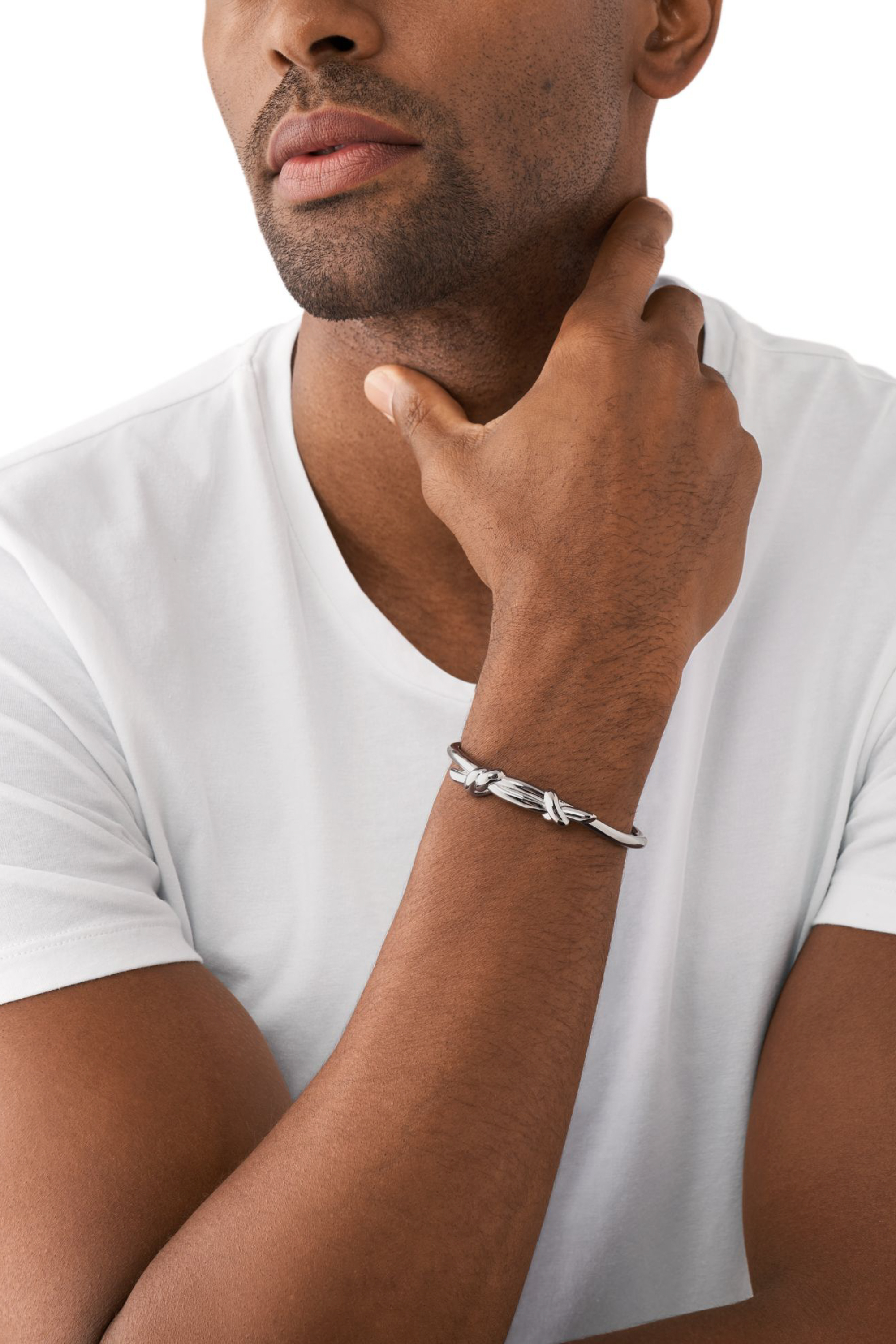 Diesel - DX1448, Unisex's Stainless Steel Cuff Knot Bracelet in Silver - 4