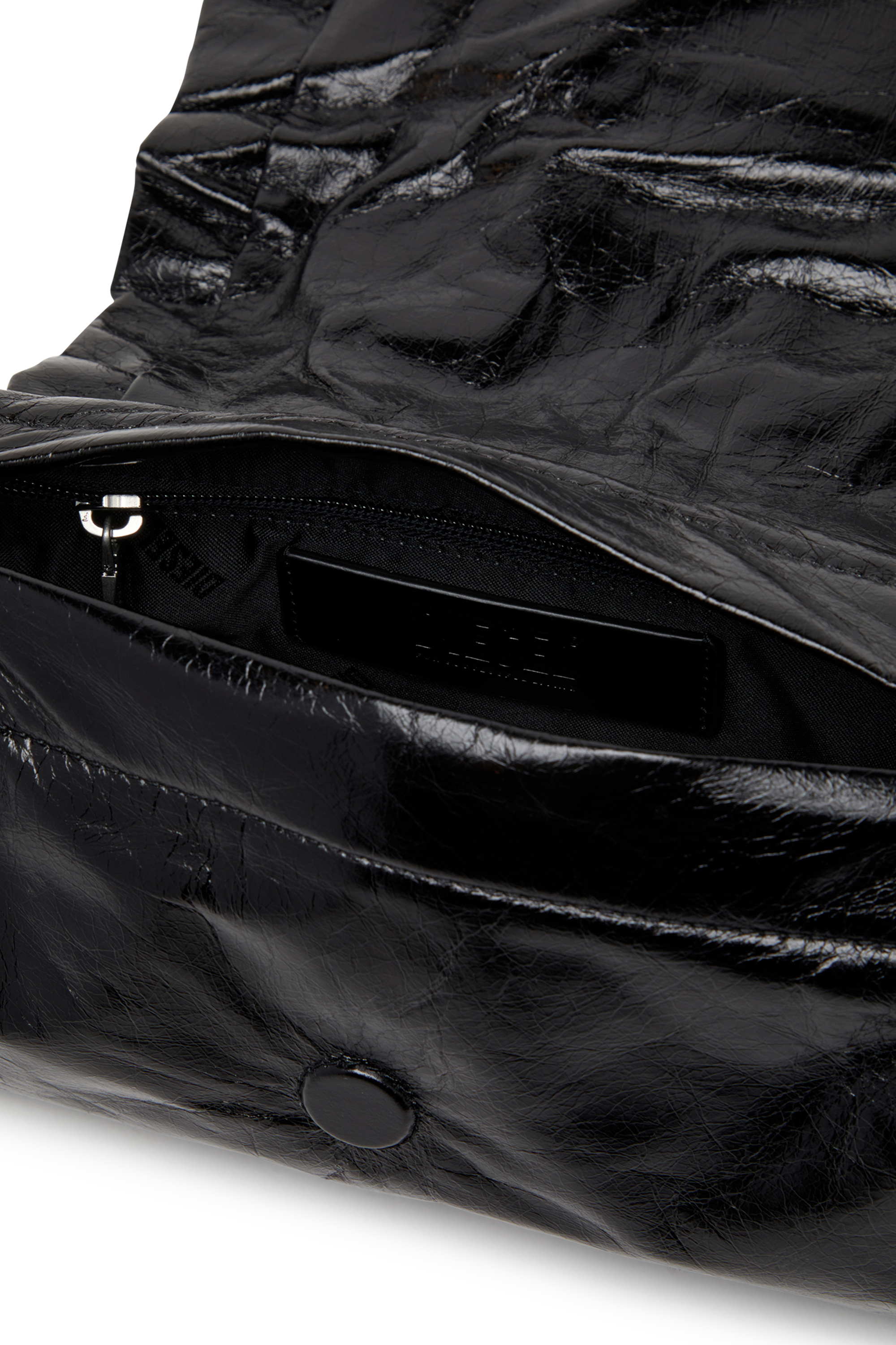 Diesel - SCRUNCH-D SHOULDER S, Woman's Scrunch-D S-Shoulder bag in scrunched leather in Black - 4