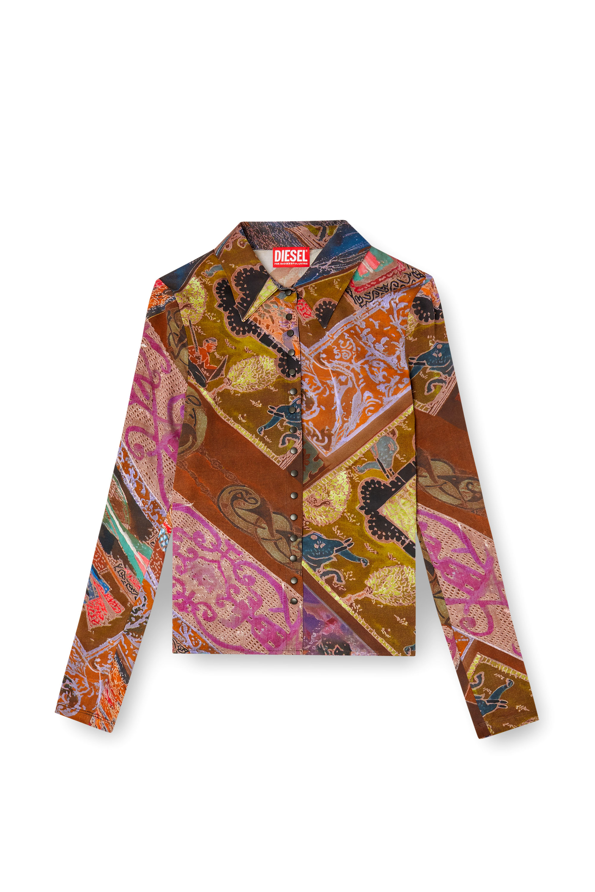 Diesel - C-AMELIA, Woman's Stretch-viscose shirt with Heraldic print in Brown - 3