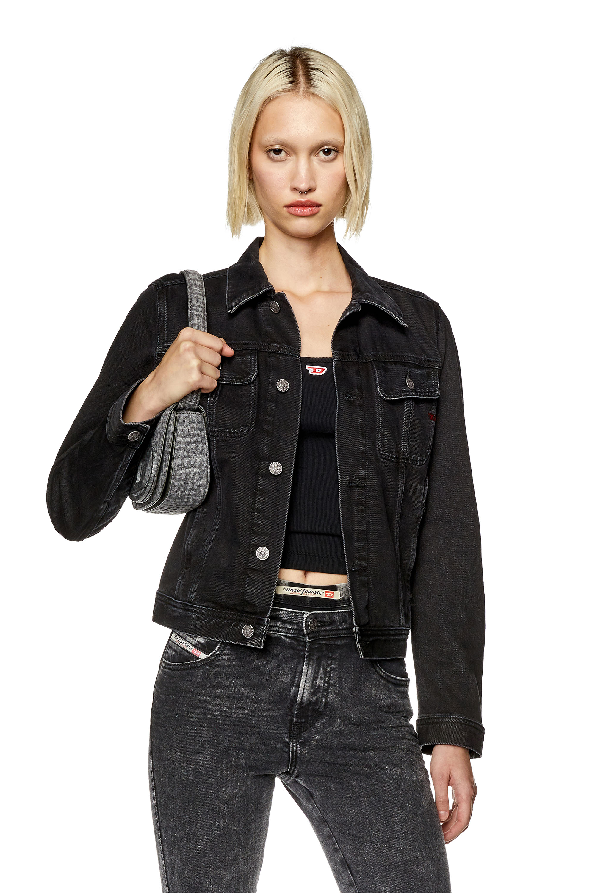 Diesel - DE-BONNY, Woman's Trucker jacket in denim in Black/Dark grey - 1