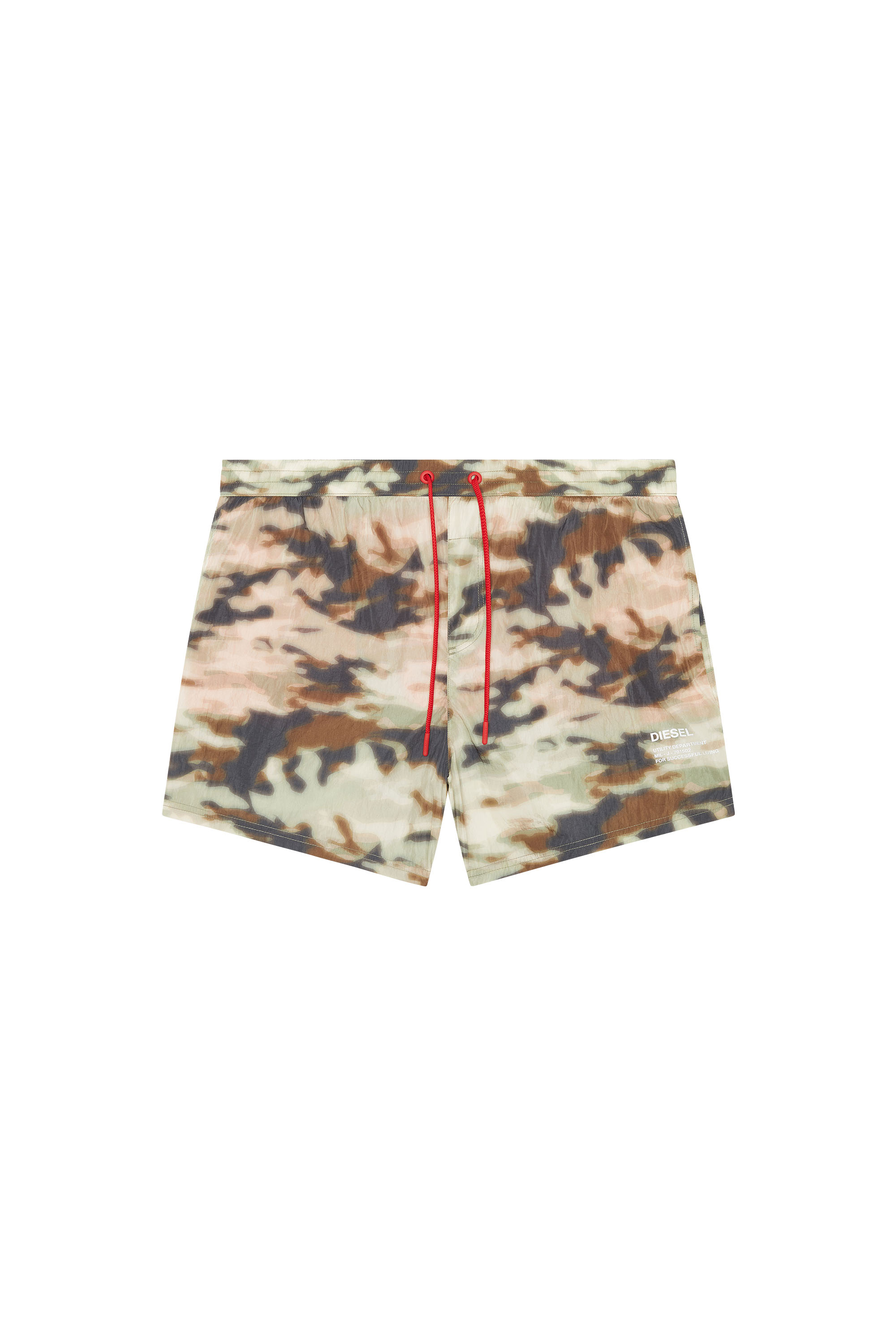 Diesel - BMBX-NICO, Man's Mid-length swim shorts with camo print in Brown/Green - 1