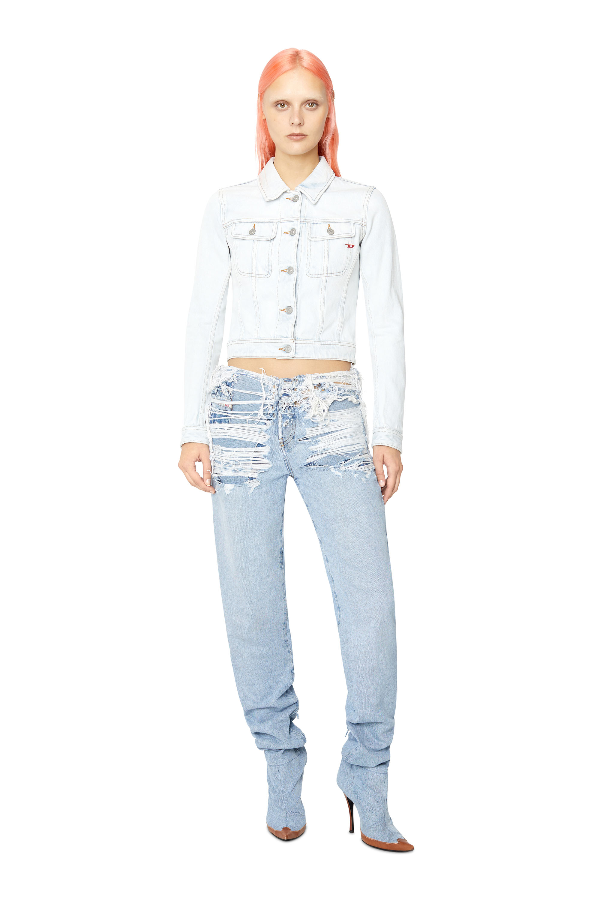 Diesel - DE-SLIMMY TRUCKER JACKET, Woman's Slim-fit trucker jacket in Light Blue - 2