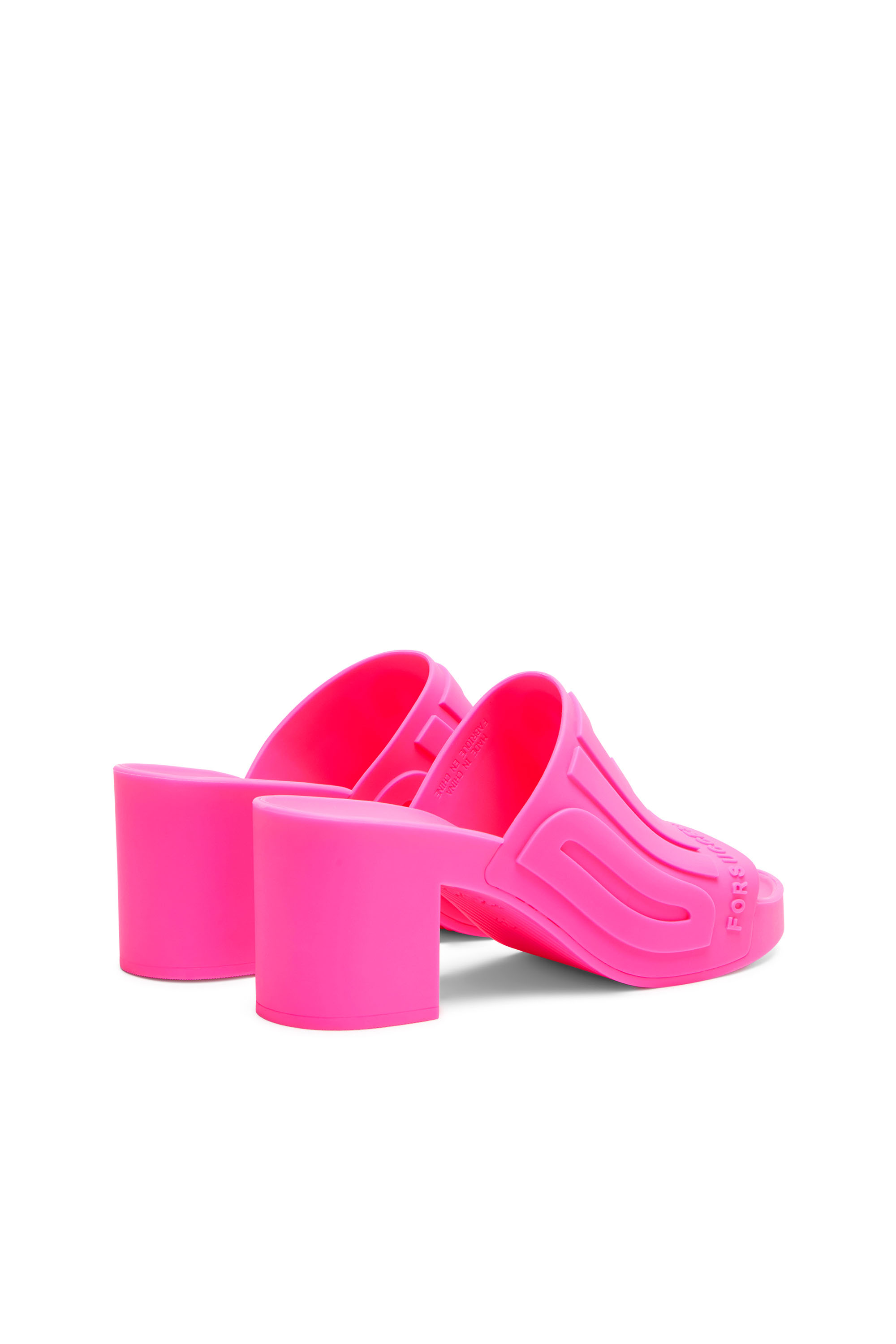 Diesel - SA-PAMELA H, Woman's Sa-Pamela H - Heeled neon rubber pool slides in Pink Fluo - 3
