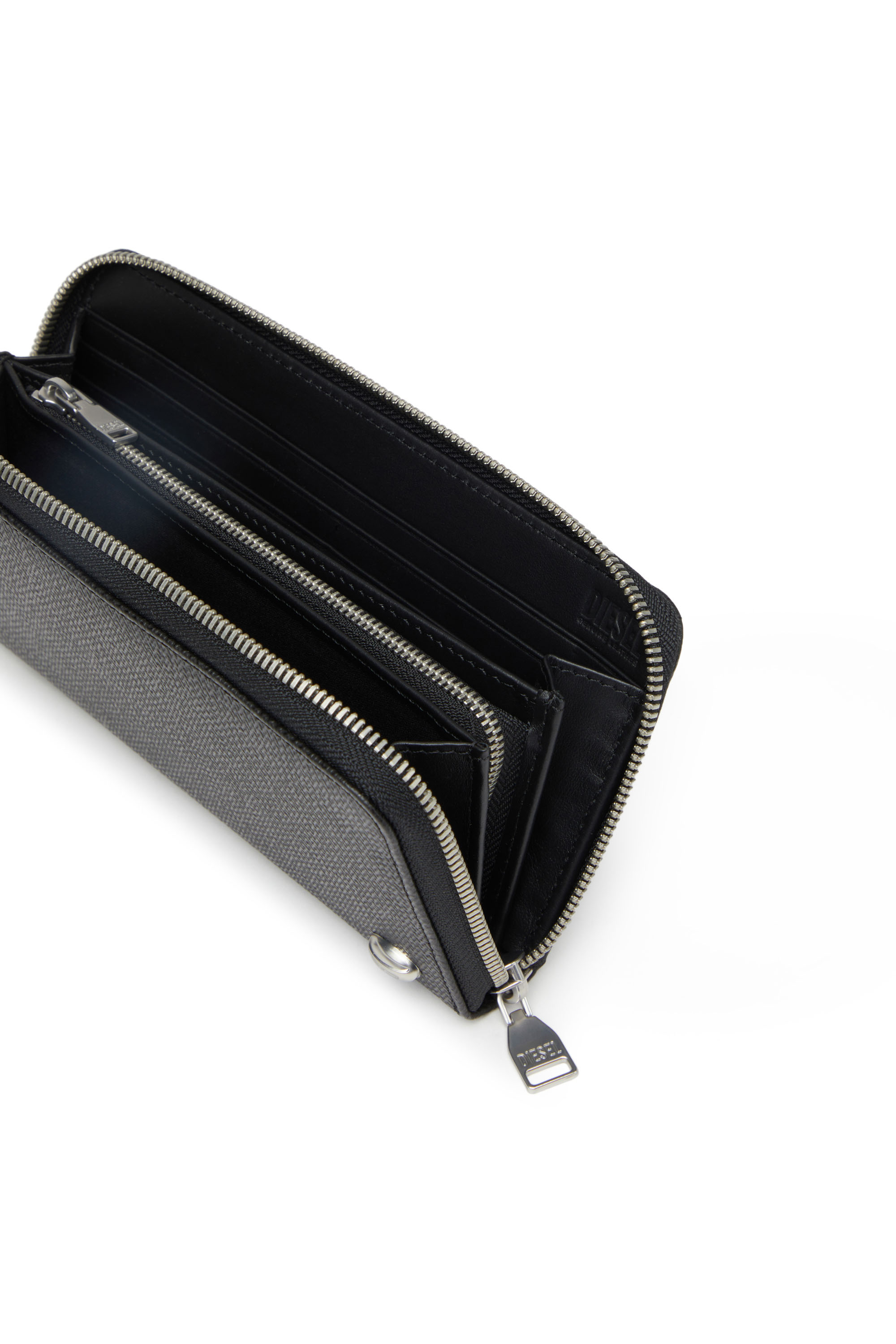 Diesel - CONTINENTAL ZIP L, Man's Long zip wallet in textured leather in Black - 3