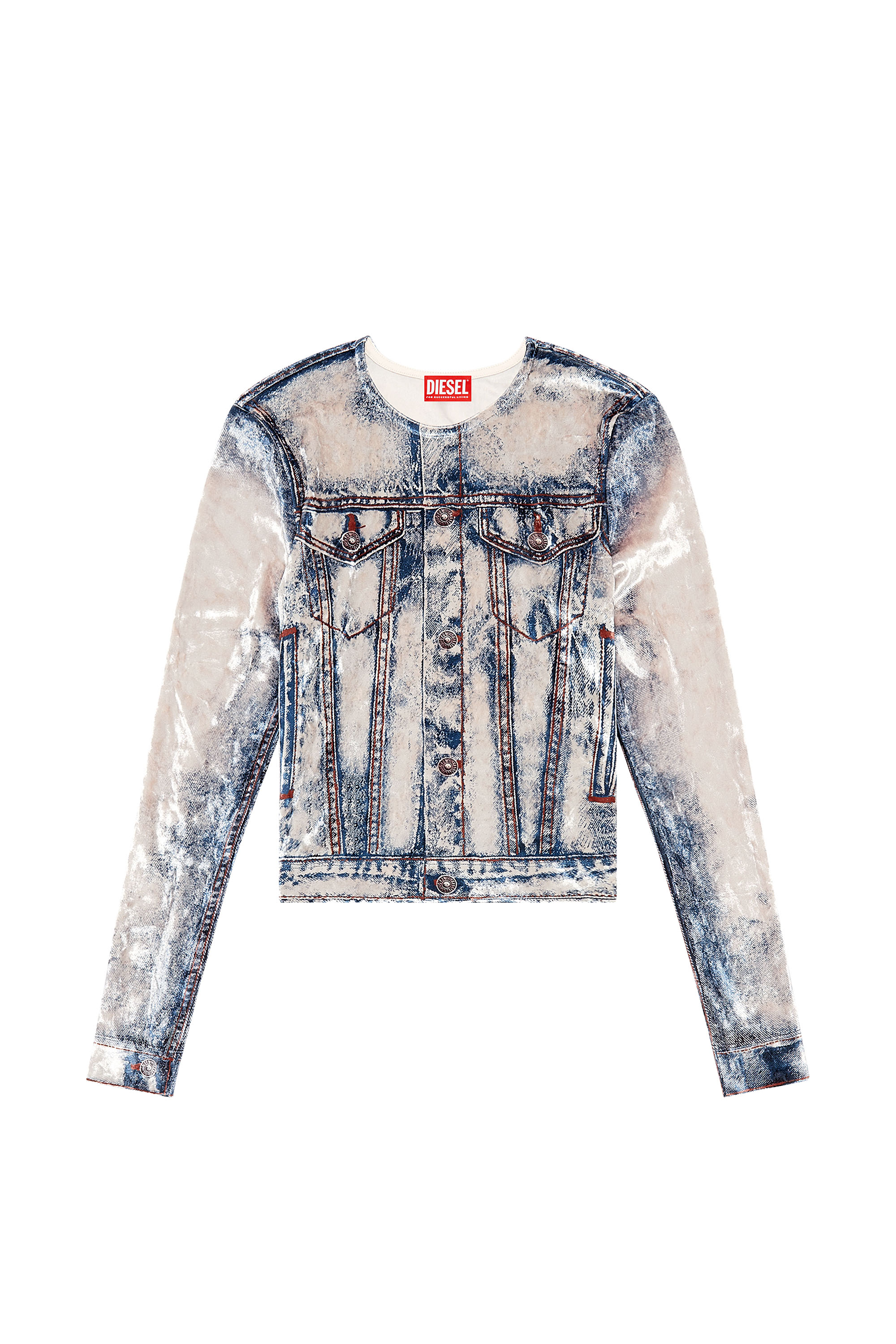 Diesel - T-CLAUVET, Woman's Chenille top with denim print in Medium blue - 3