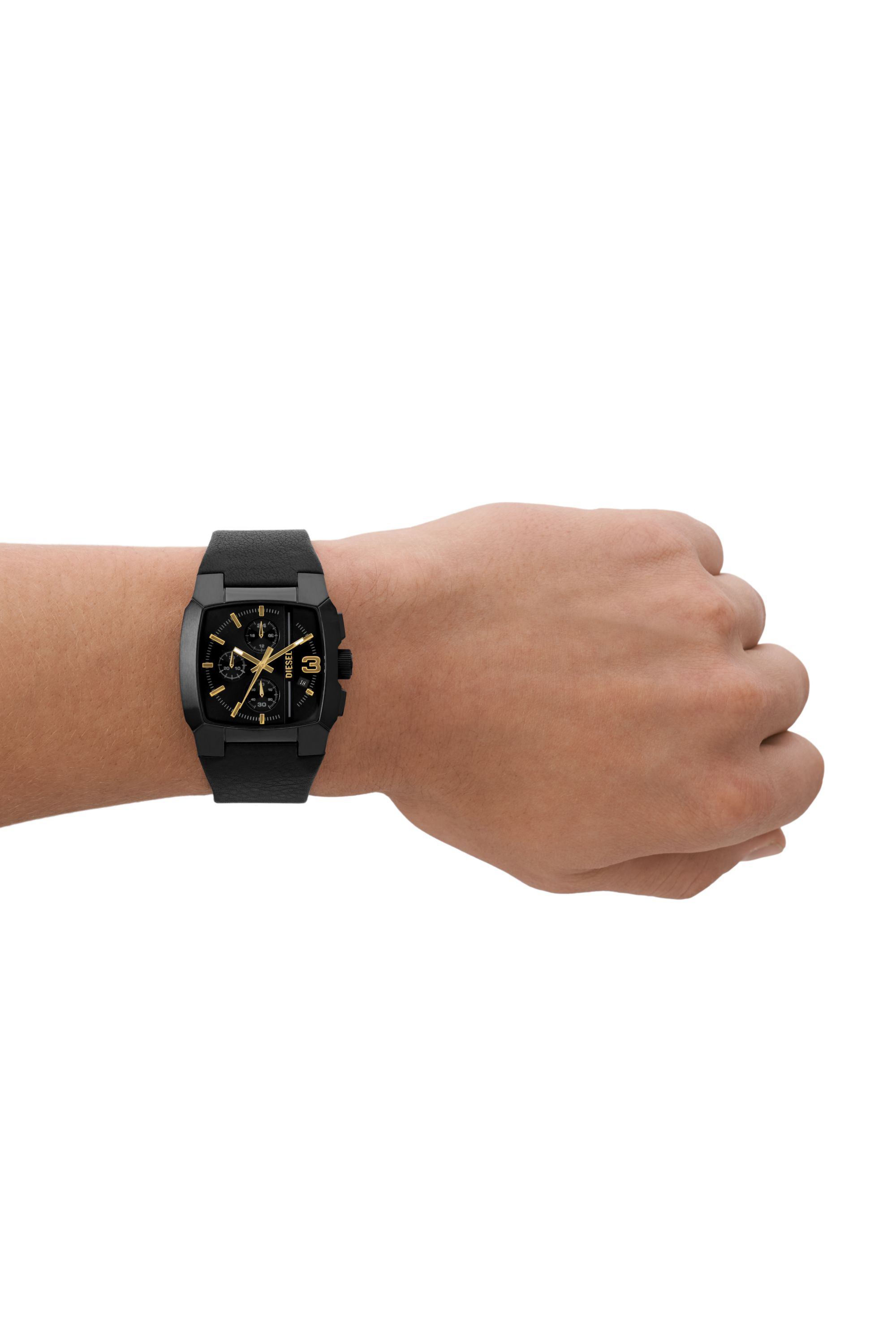 Diesel - DZ4645, Man's Cliffhanger chronograph black leather watch in Black - 4