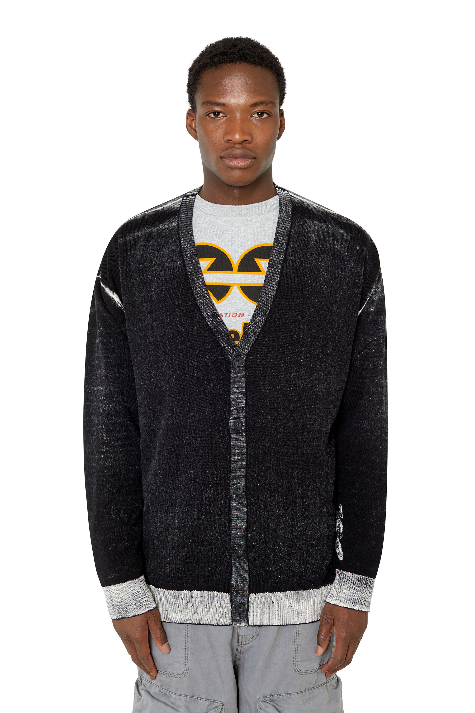 Diesel - K-LARENCE CARDIGAN, Man's Treated cardigan with DSL logo in Black - 1