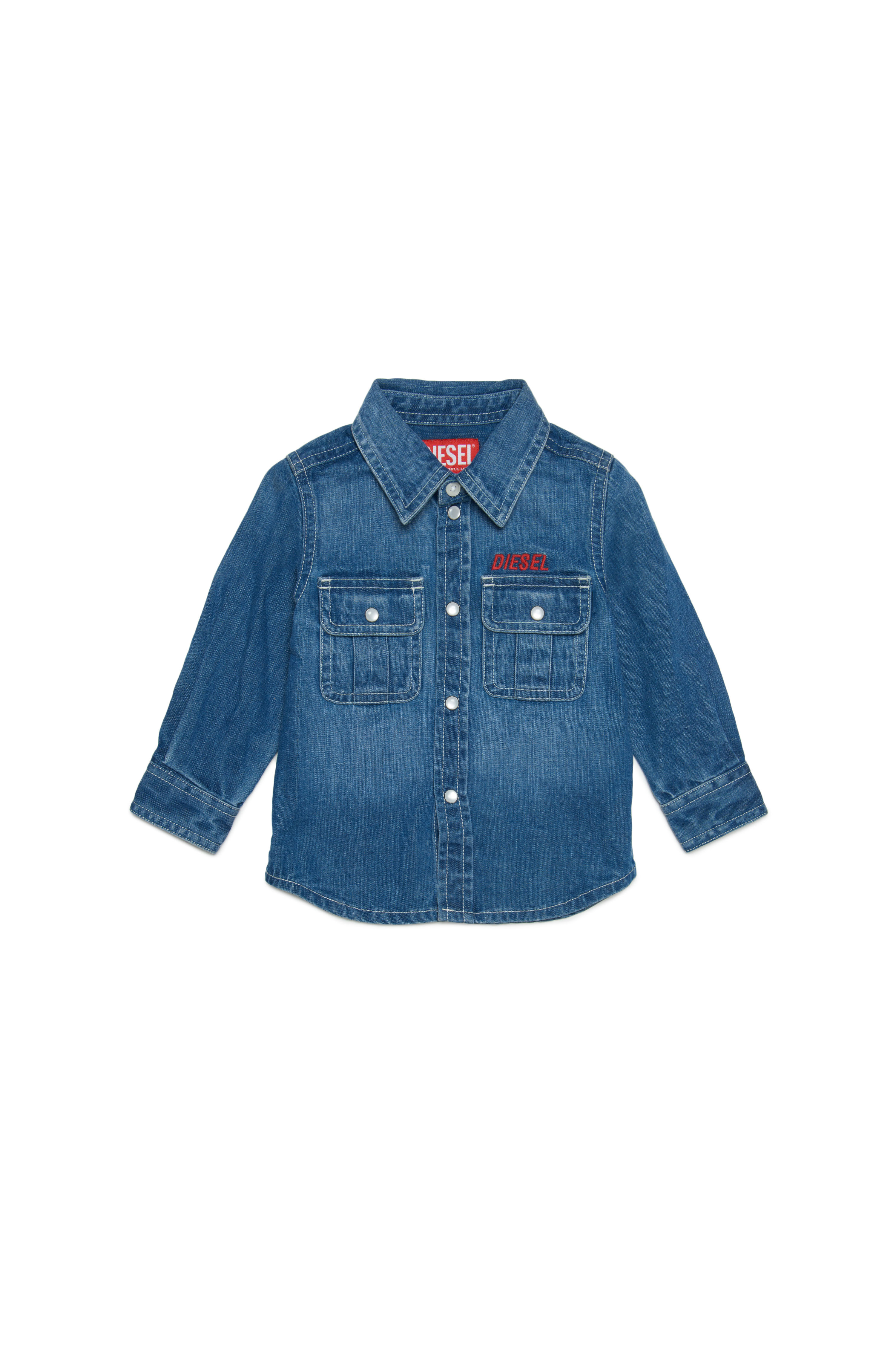 Diesel - CARTIB, Unisex's Denim shirt with logo embroidery in Medium blue - 1
