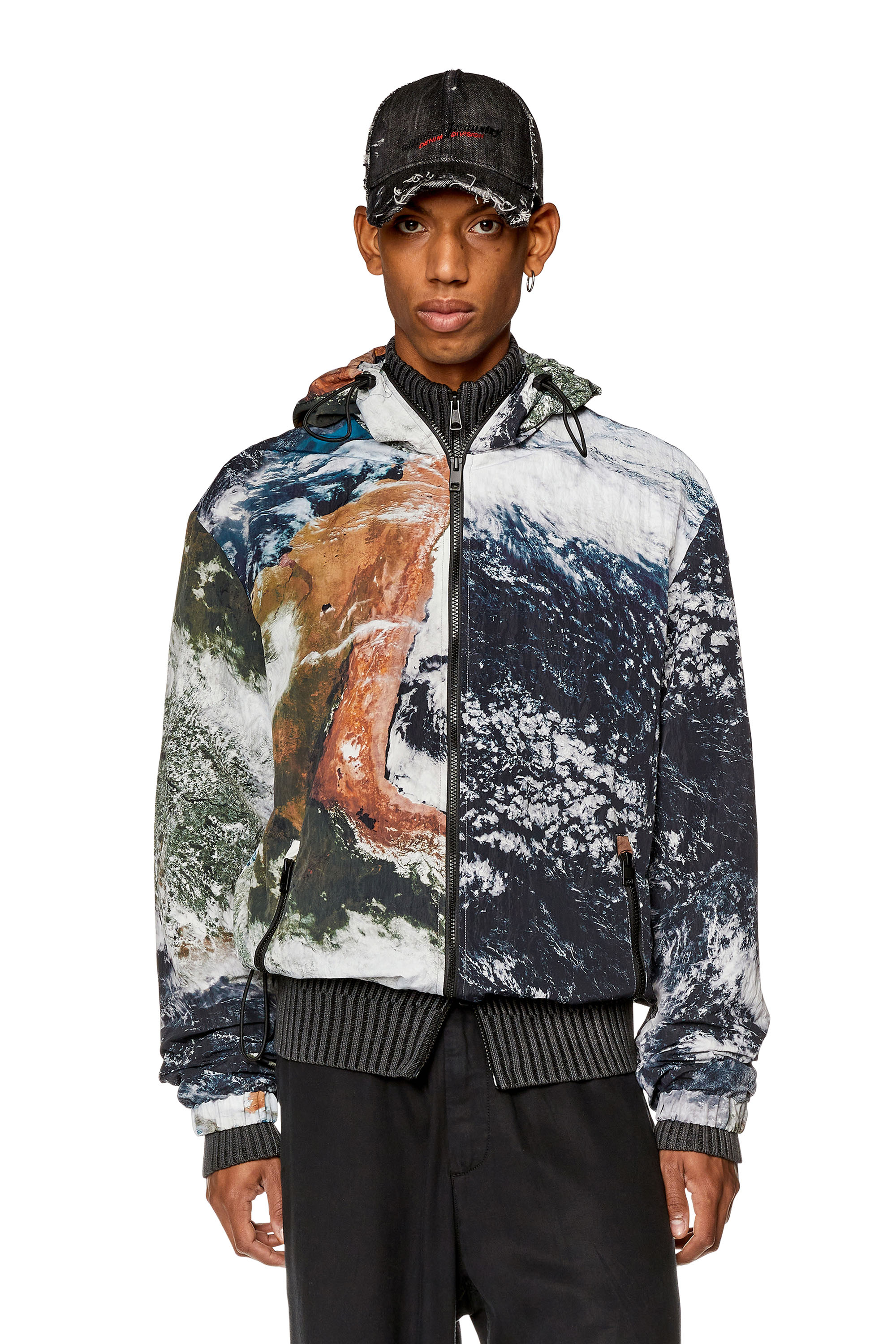 Diesel - J-WARRETT-PRINT, Man's Windbreaker with Planet print in Black/White - 1