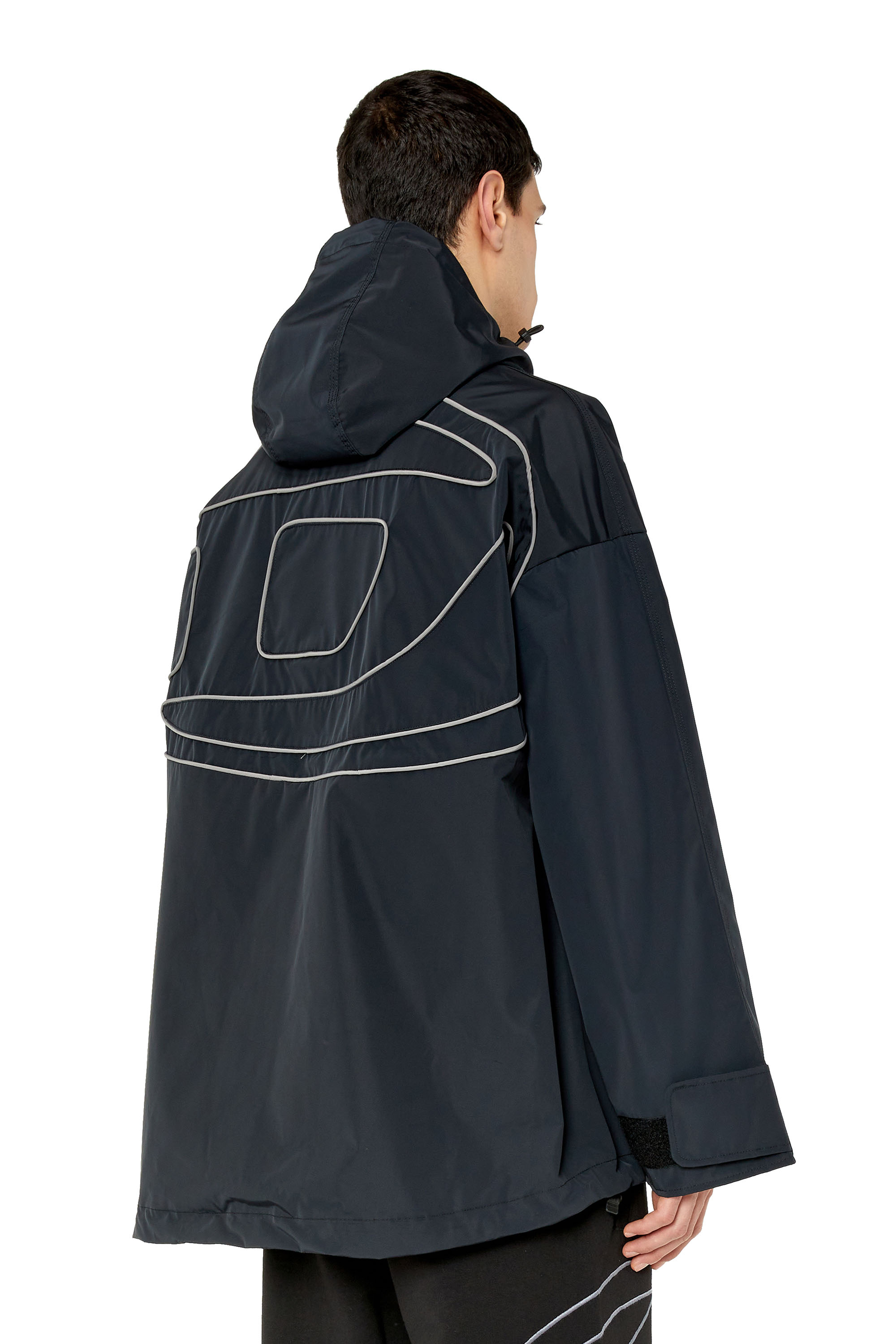 Diesel - W-HENNES, Man's Hooded jacket with piped logo in Black - 1