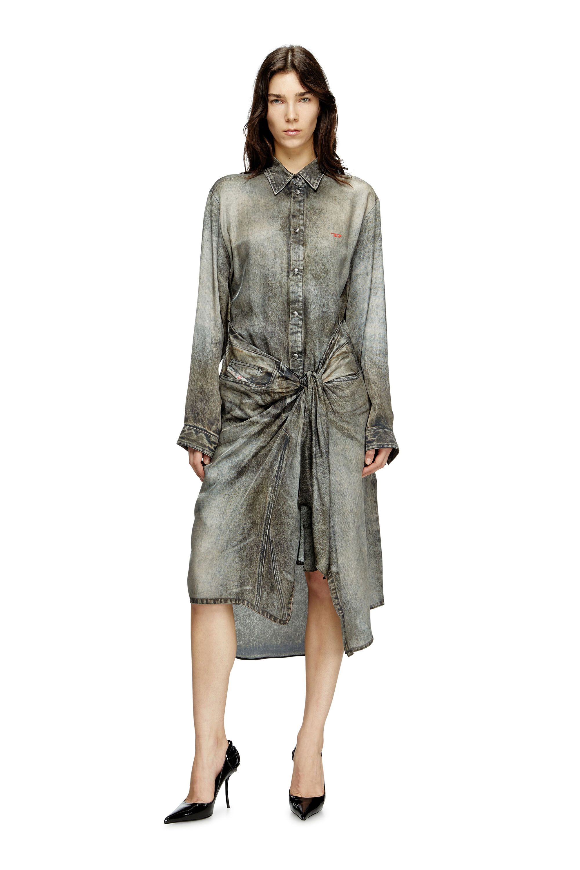 Diesel - D-ILETTA, Woman's Wrap dress in denim-look viscose in Dark grey - 2