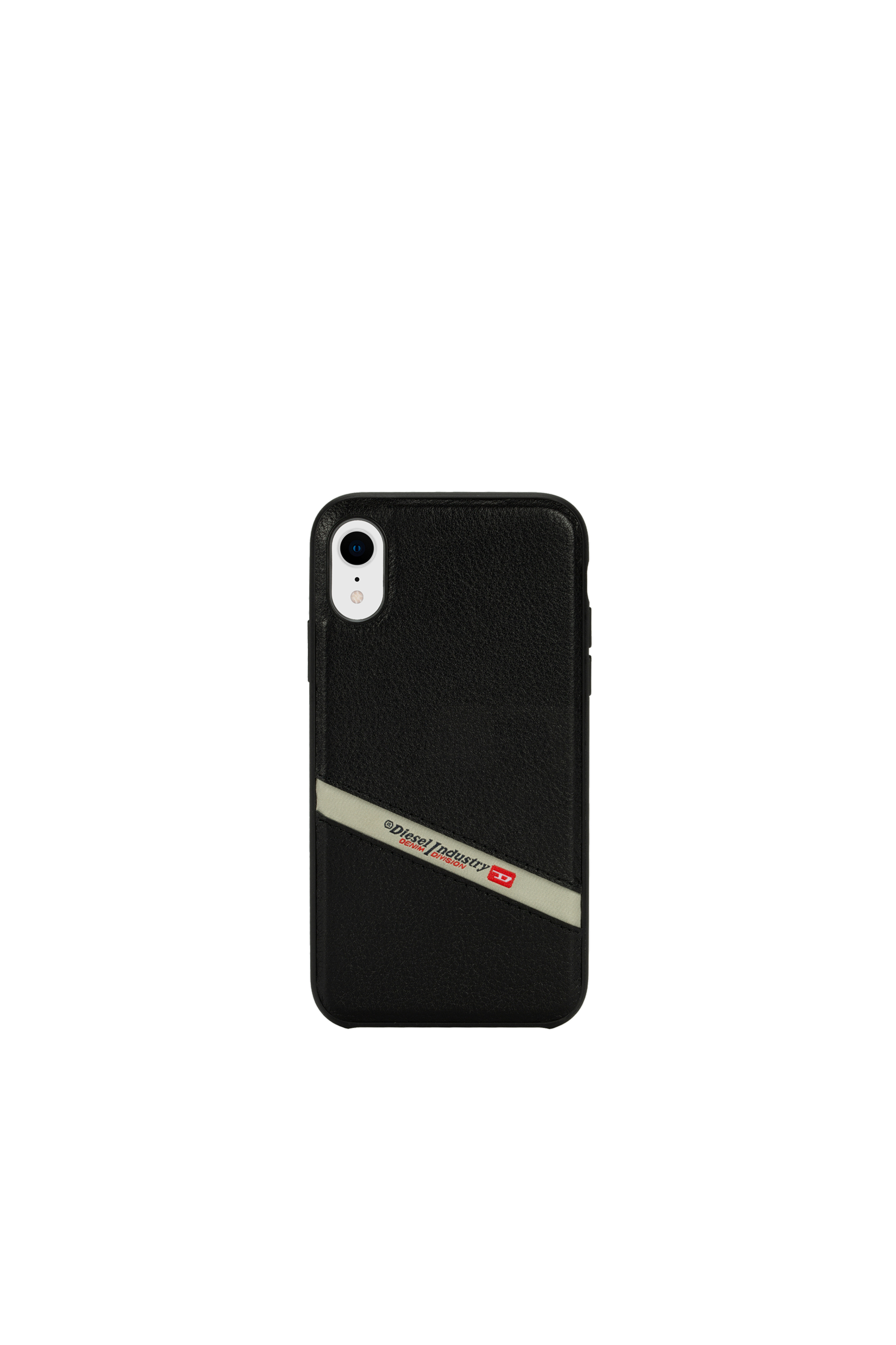 Diesel - DIESEL LEATHER CO-MOLD CASE FOR IPHONE XR, Unisex's Black leather diagonal logo case, iPhone XR in Black - 2