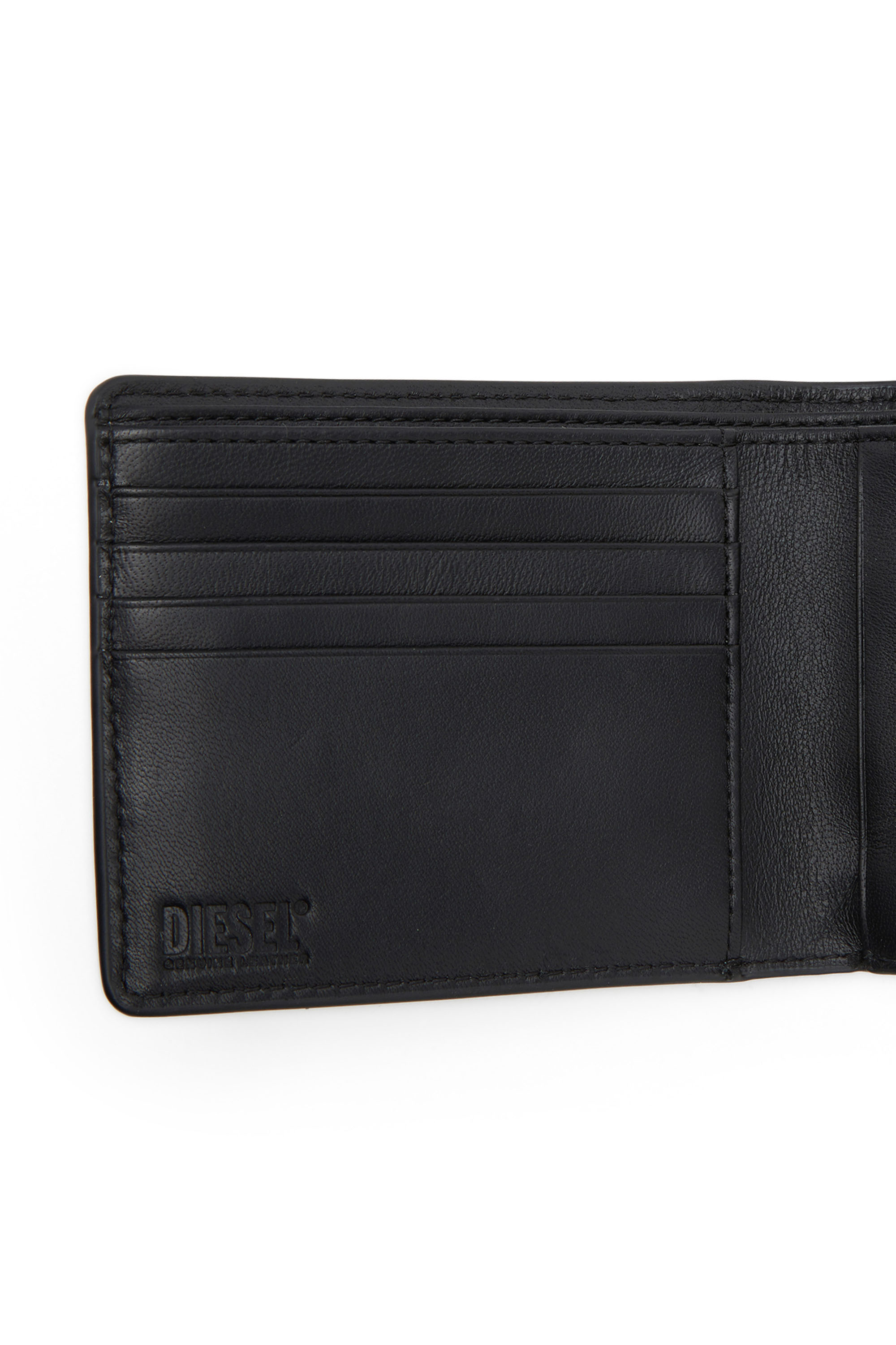 Diesel - JACKRON BI-FOLD COIN S, Man's Leather bi-fold wallet with denim print in Blue - 3