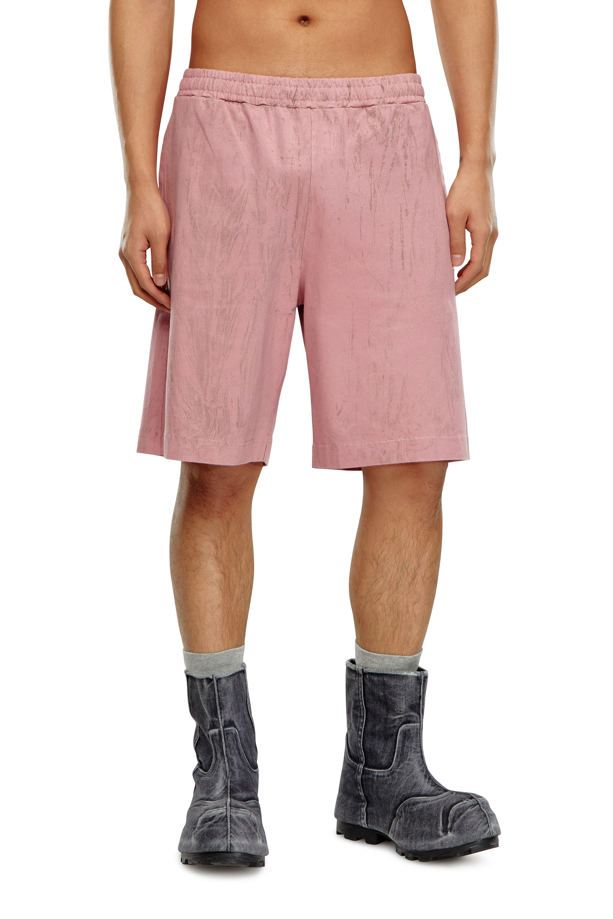 Diesel - P-CROWN-N1, Man's Jersey shorts with cracked effect in Pink - 1