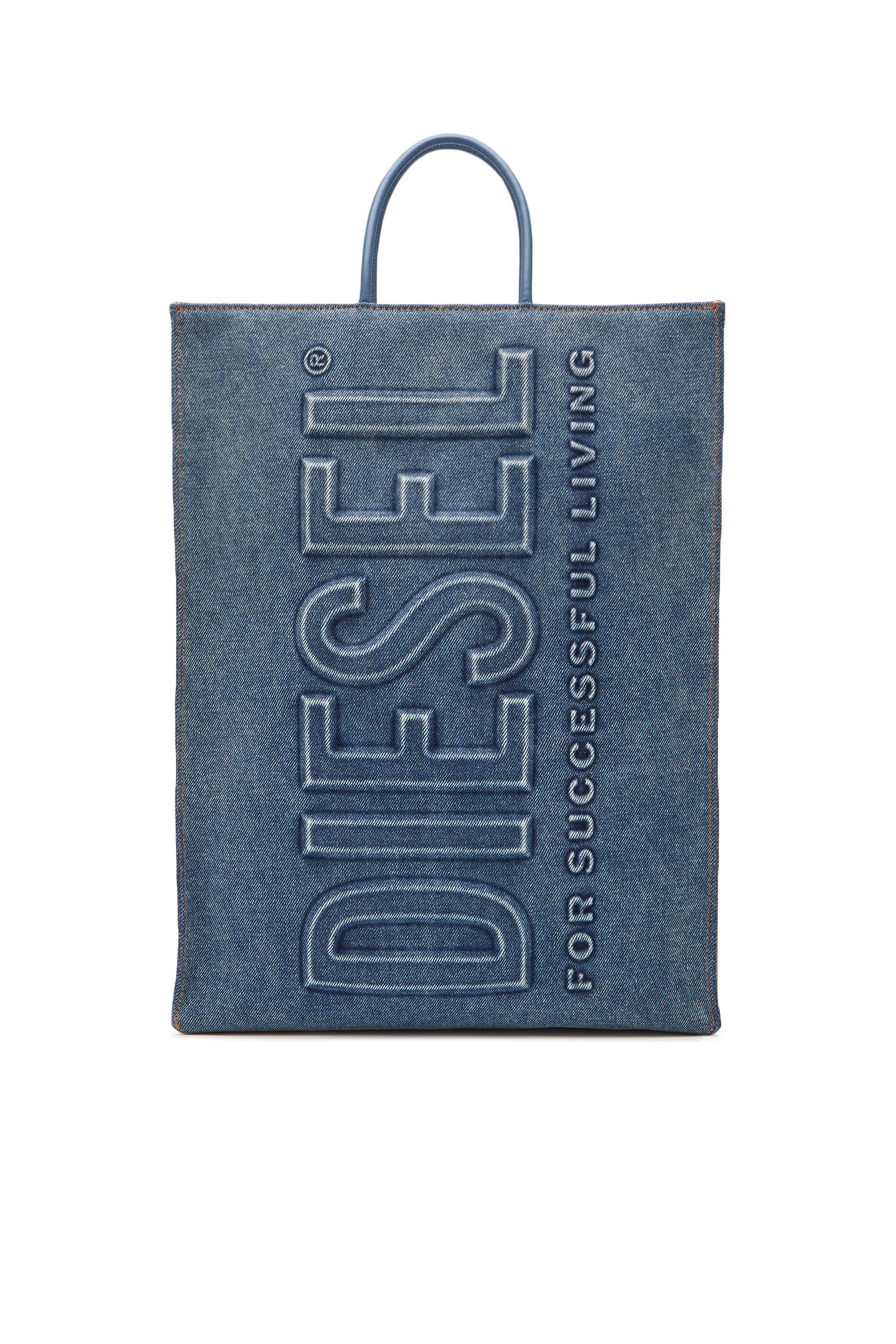 Diesel - DSL SHOPPER 3D L X, Unisex's Dsl Shopper 3D L X - Large tote in overdyed denim in Blue - 1