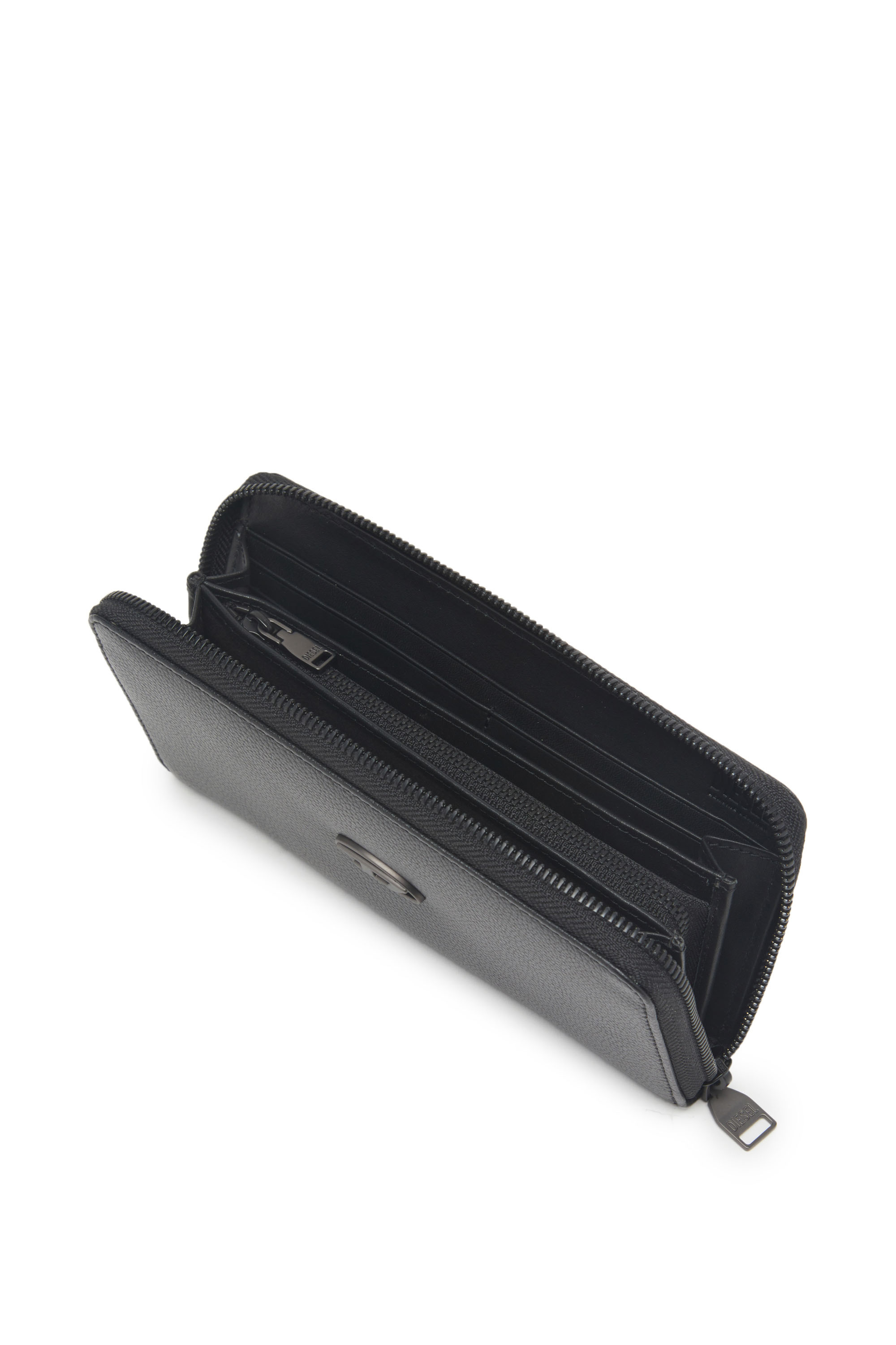 Diesel - CONTINENTAL ZIP L, Man's Leather zip-around wallet with logo plaque in Black - 3