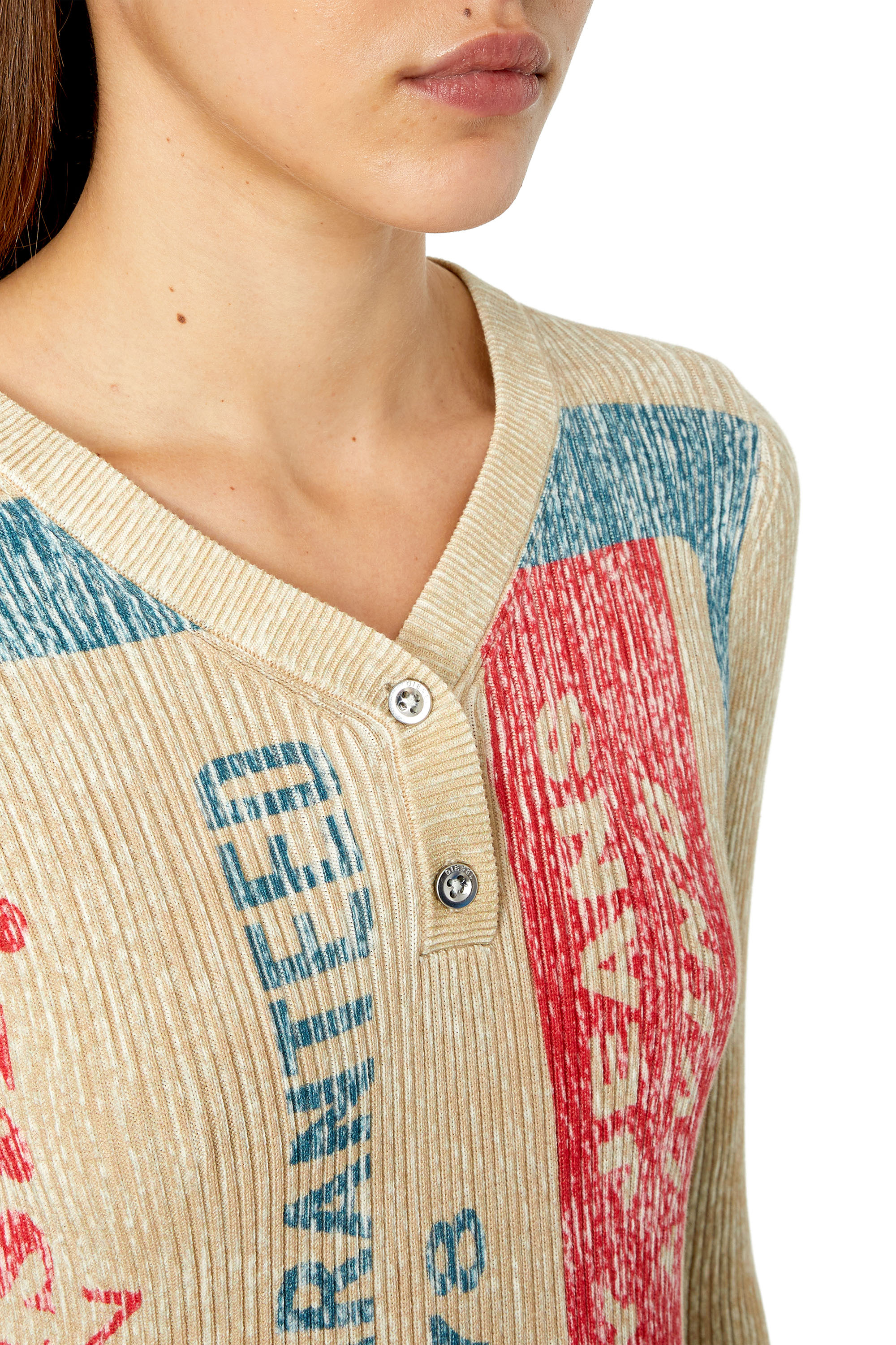 Diesel - M-AELLE, Woman's Short knit dress with jacron patch print in Beige - 4