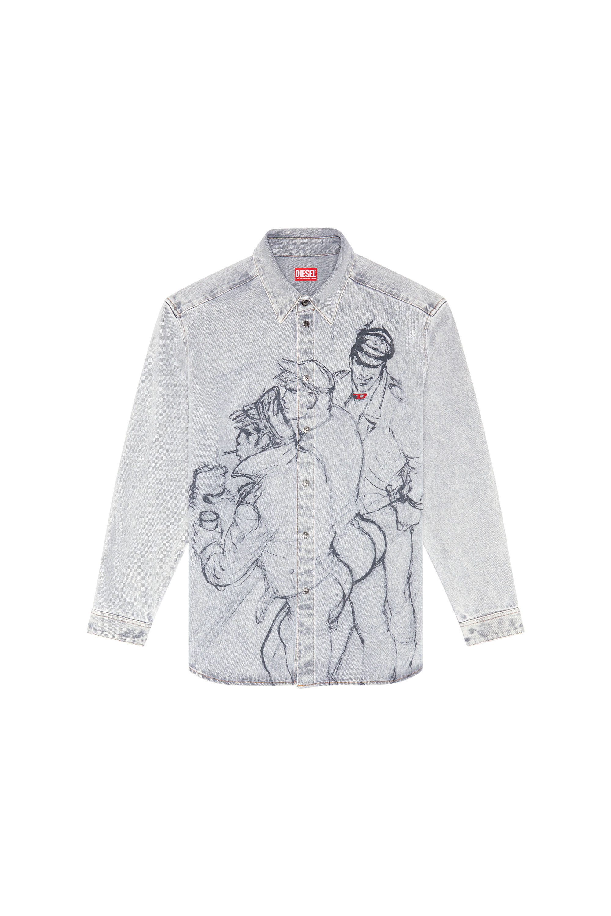Diesel - PR-D-SIMPLY-OVER, Unisex's Denim shirt with sketch print in Light Grey - 4