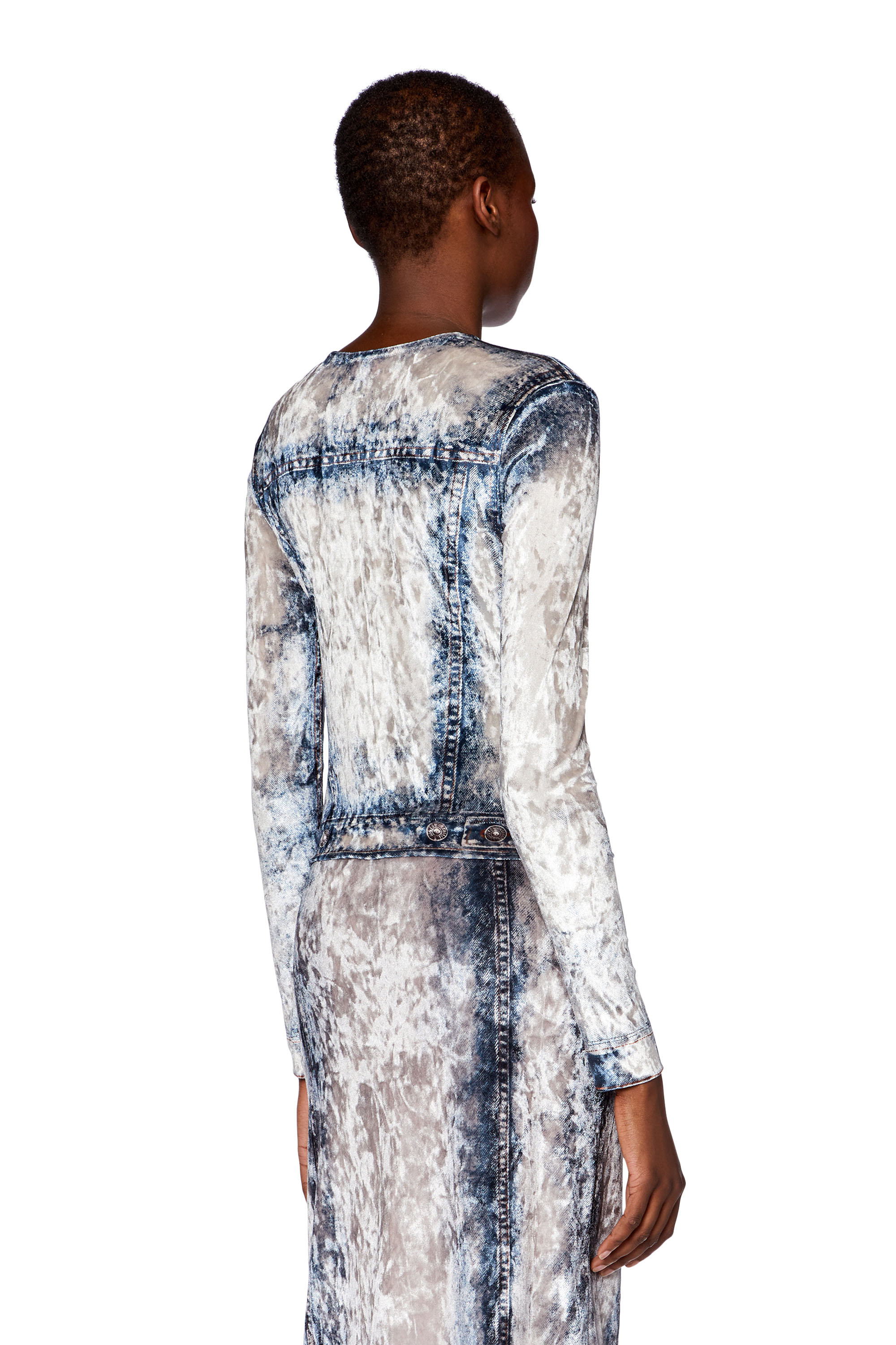 Diesel - T-CLAUVET, Woman's Chenille top with denim print in Medium blue - 4