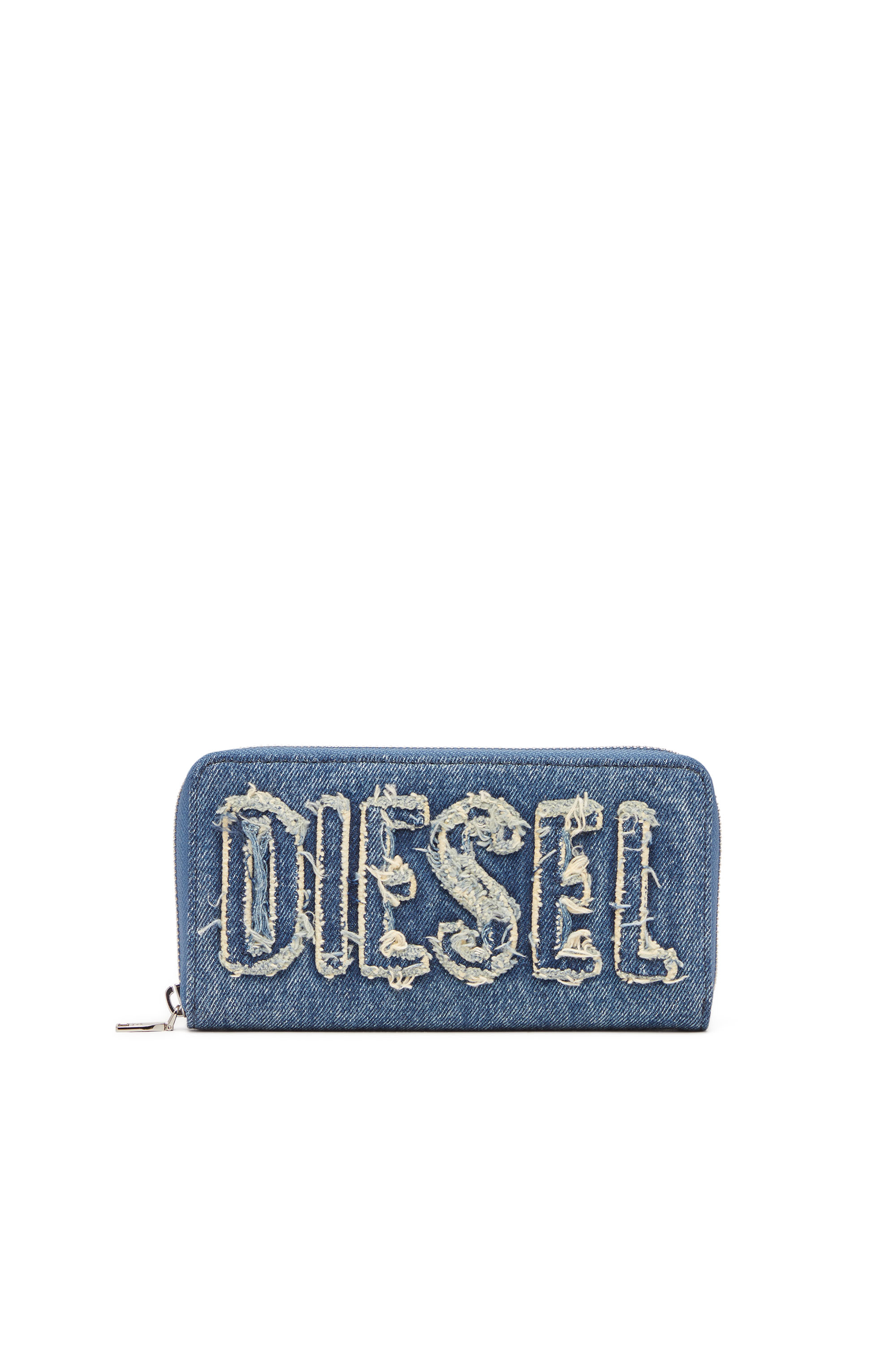 Diesel - CONTINENTAL ZIP L, Unisex's Denim zip wallet with frayed logo in Blue - 1