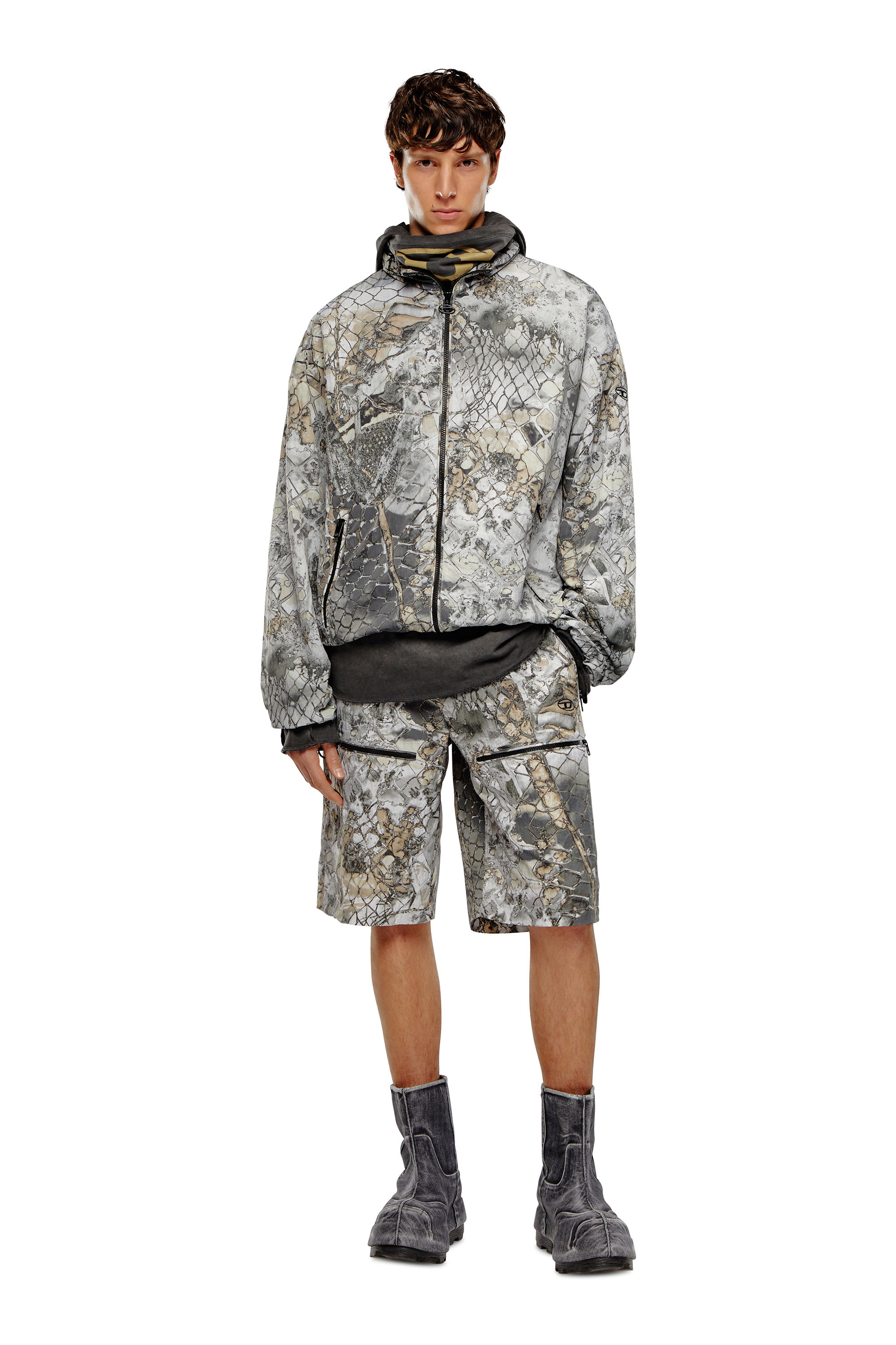Diesel - P-MCKELL-SHORT-A, Man's Nylon cargo shorts with abstract print in Grey - 2