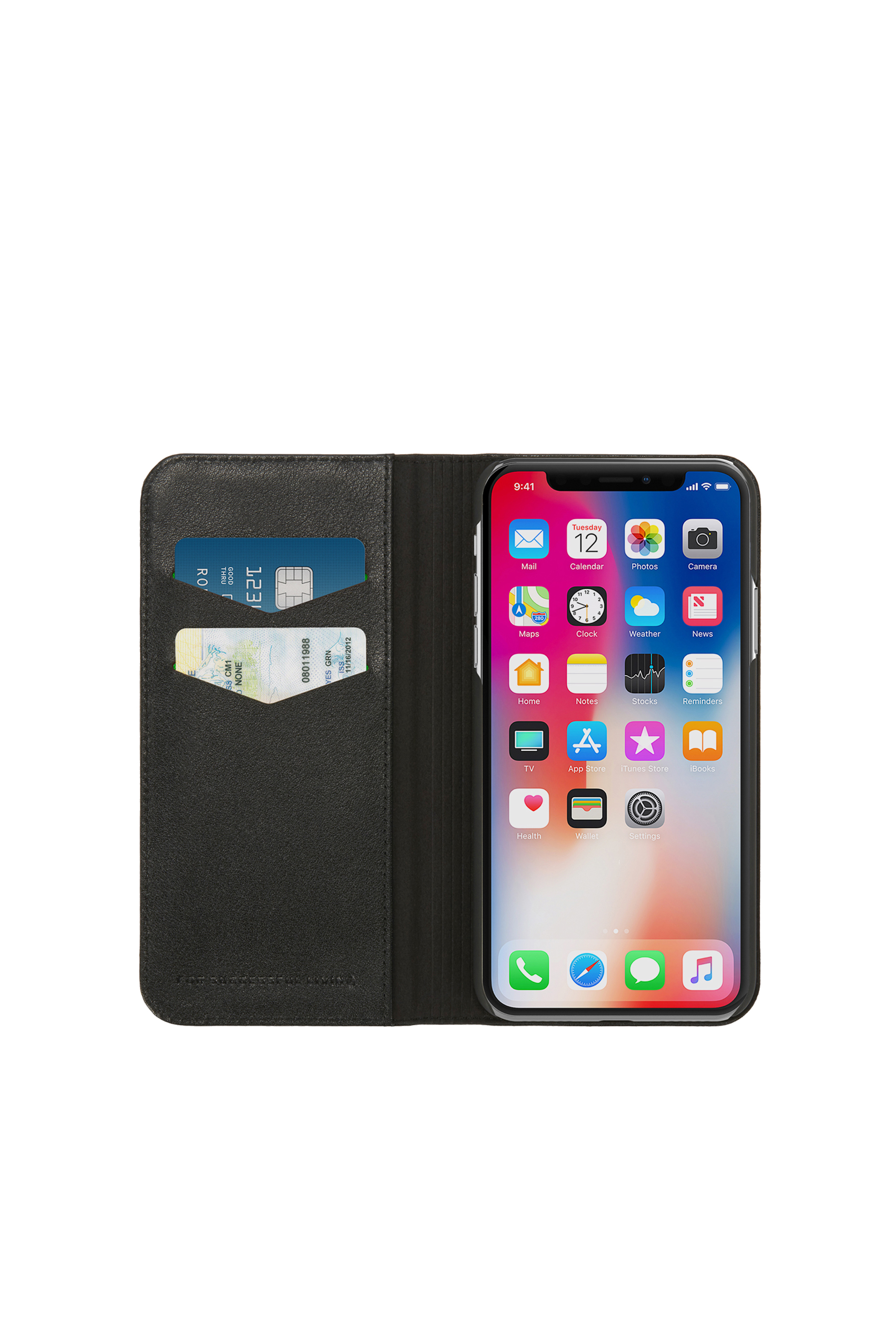 Diesel - SLIM LEATHER FOLIO IPHONE X, Unisex's Slim leather folio with logo, iPhone X in Black - 4