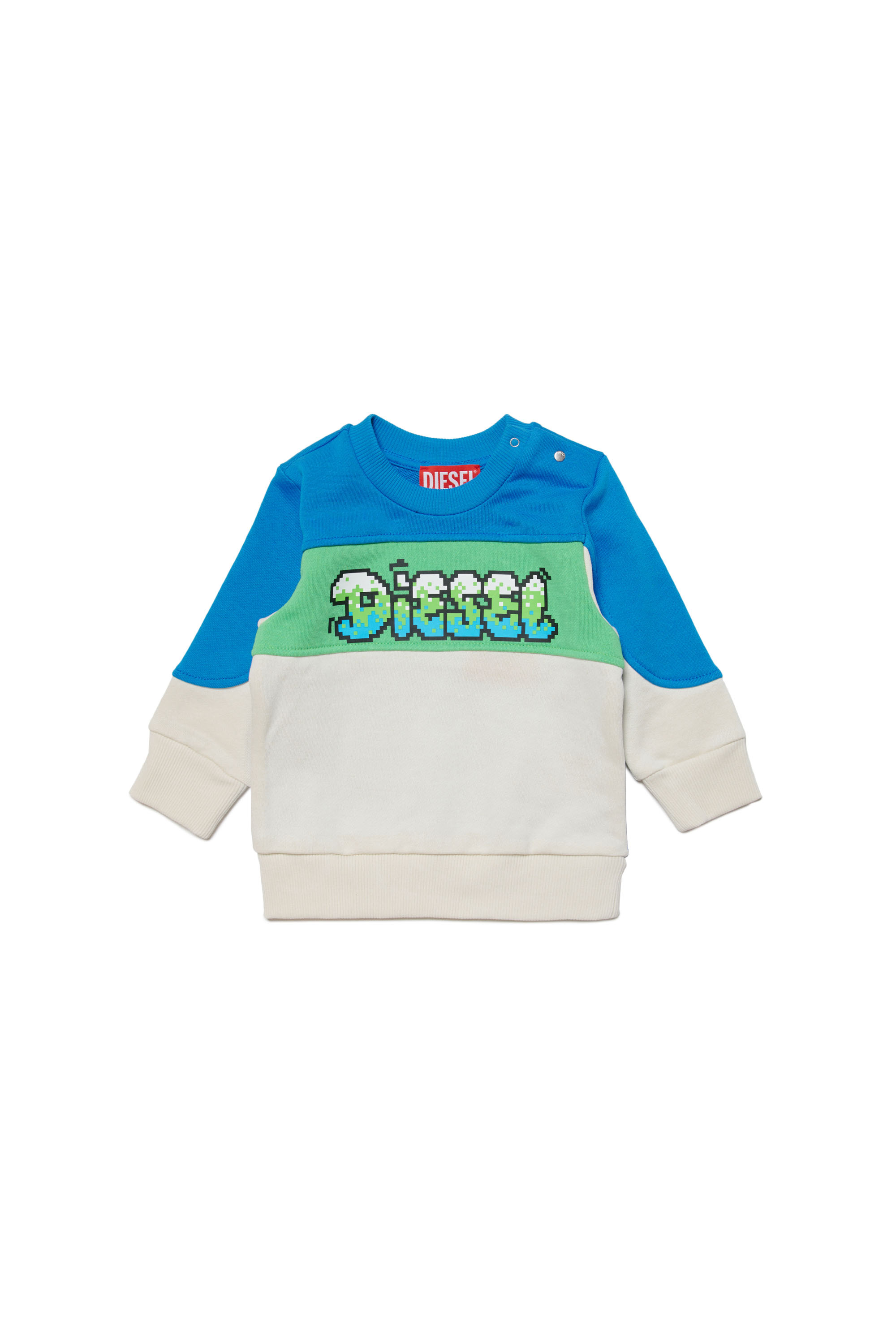 Diesel - SLAB, Man's Colour-block sweatshirt with pixel logo in White/Blue - 1
