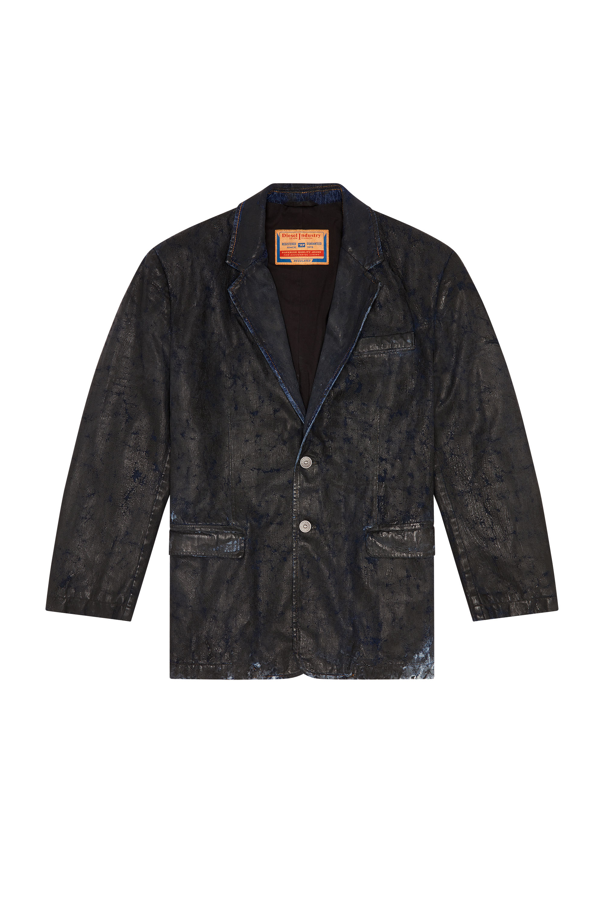 Diesel - D-BLA-FSE, Man's Denim blazer with craquelé coating in Black - 3
