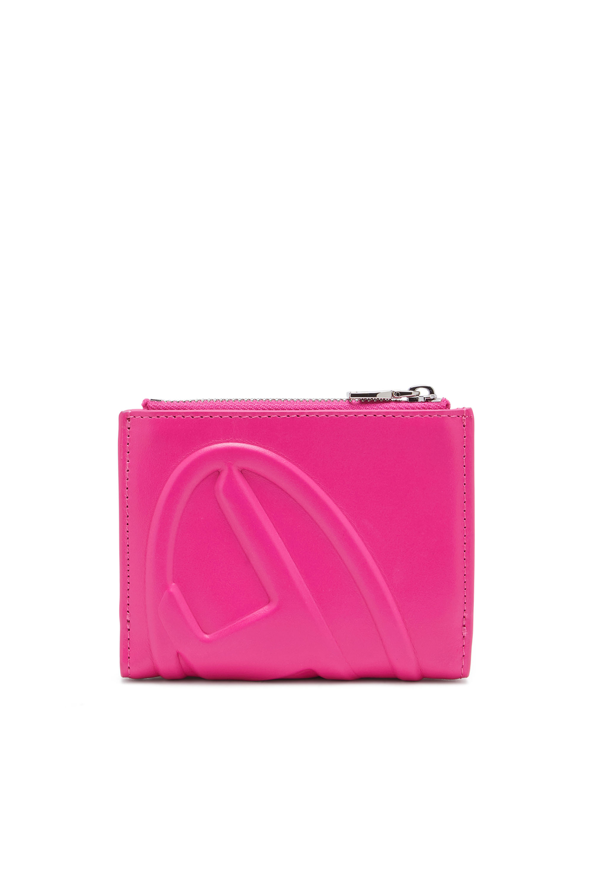 Diesel - 1DR-FOLD BI-FOLD ZIP II, Woman's Small leather wallet with embossed logo in Hot pink - 2