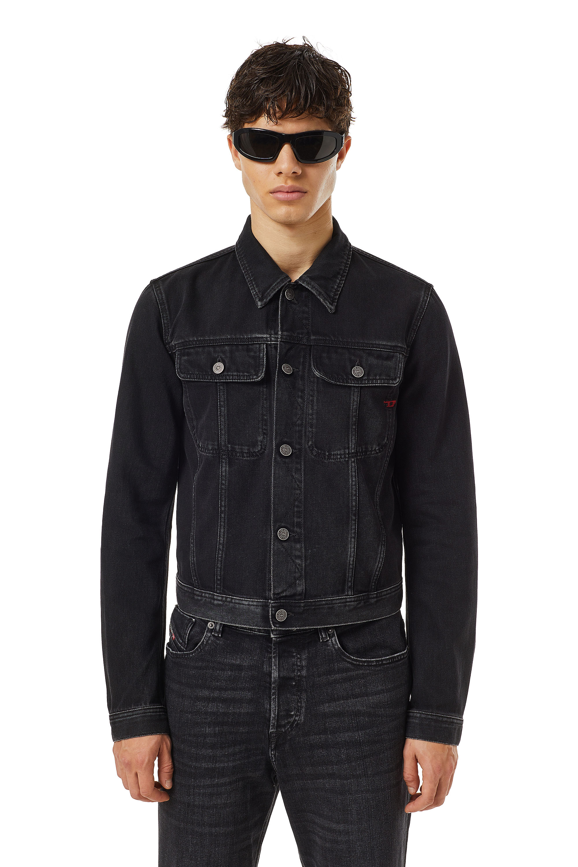 Diesel - D-MILO TRUCKER JACKET, Unisex's Slim-fit trucker jacket in Black/Dark grey - 1