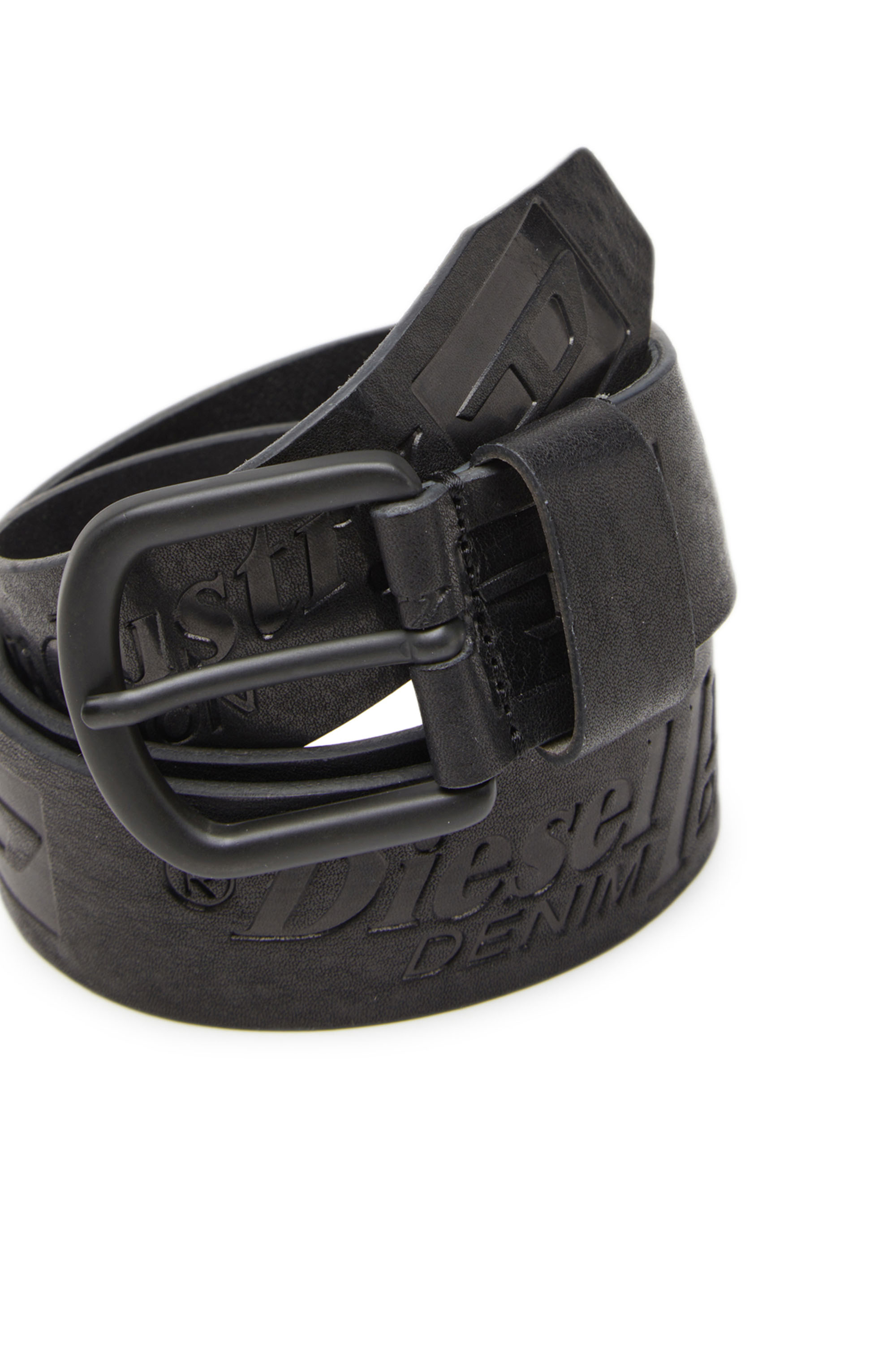 Diesel - B-ARCHIVE, Man's Leather belt with debossed logos in Black - 3