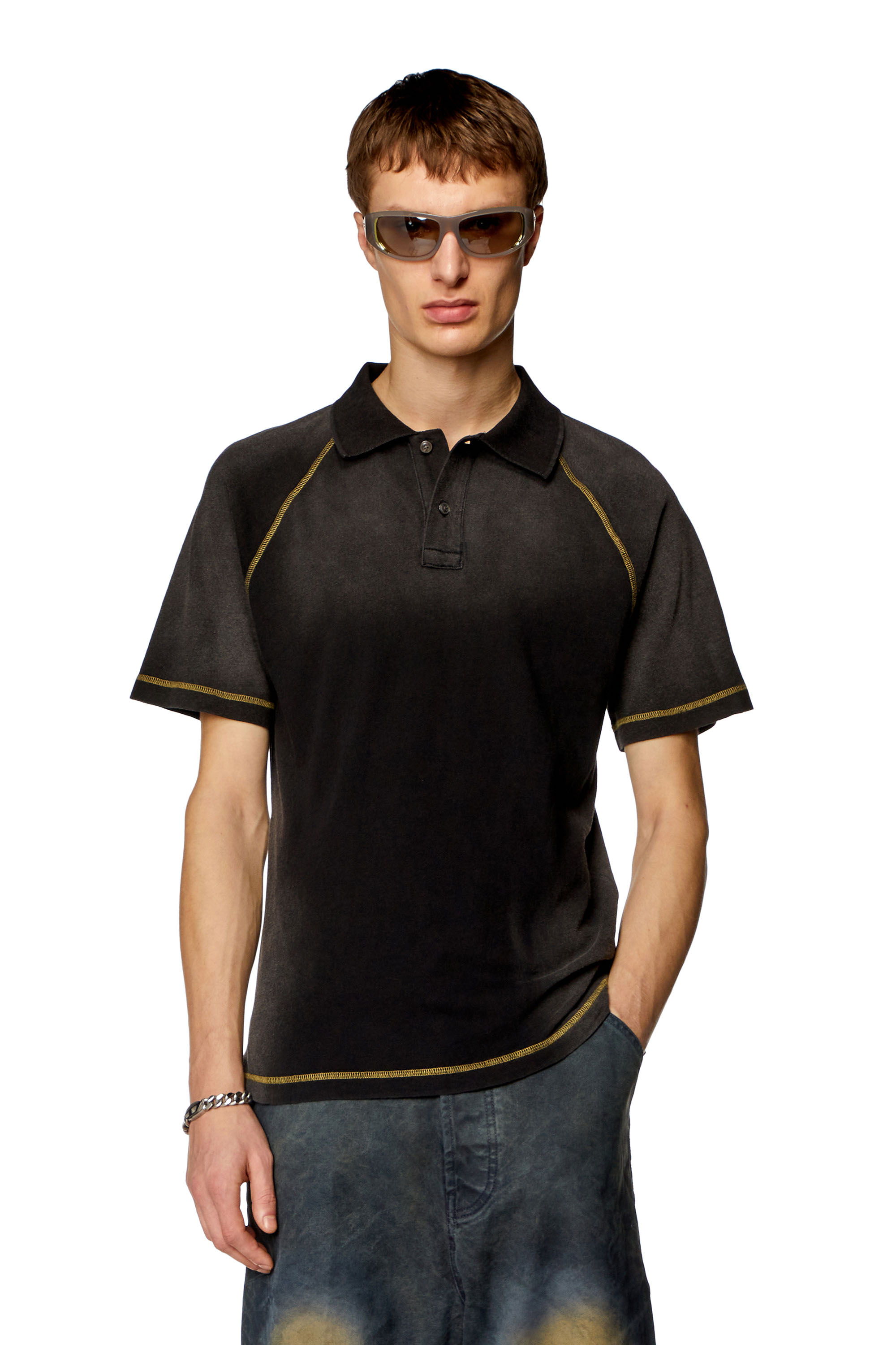 Diesel - T-RASMITH, Man's Polo shirt with sun-faded effects in Black - 1