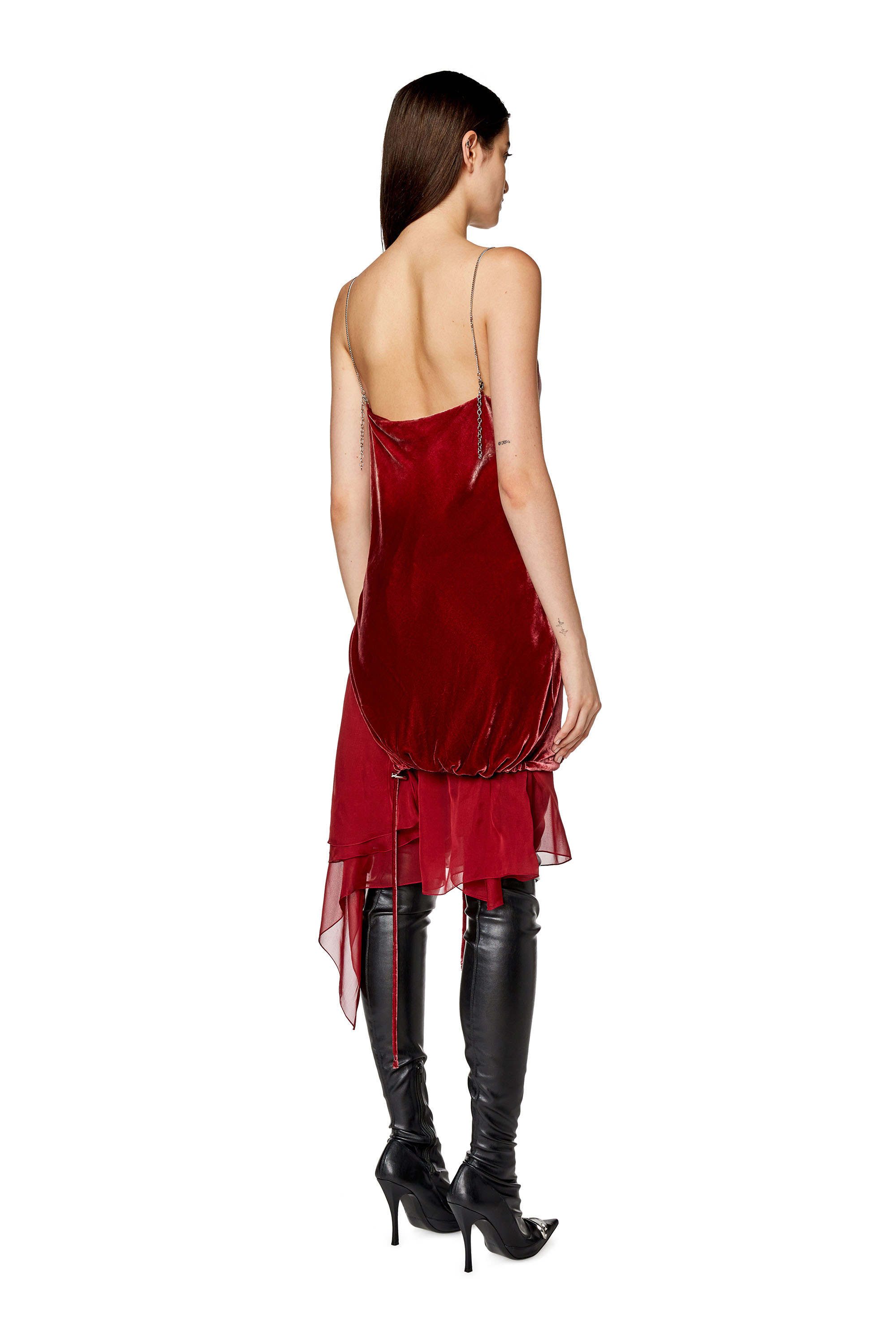 Diesel - D-RUCHI, Woman's Velvet dress with chiffon hem in Red - 3