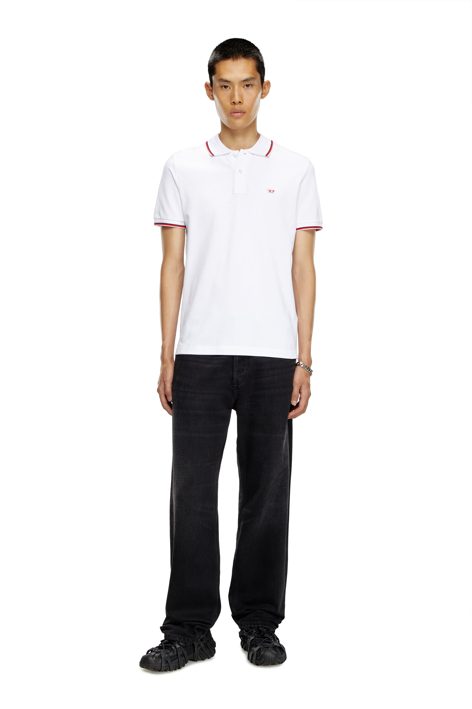 Diesel - T-SMITH-D, Man's Polo shirt with striped trims in White - 3