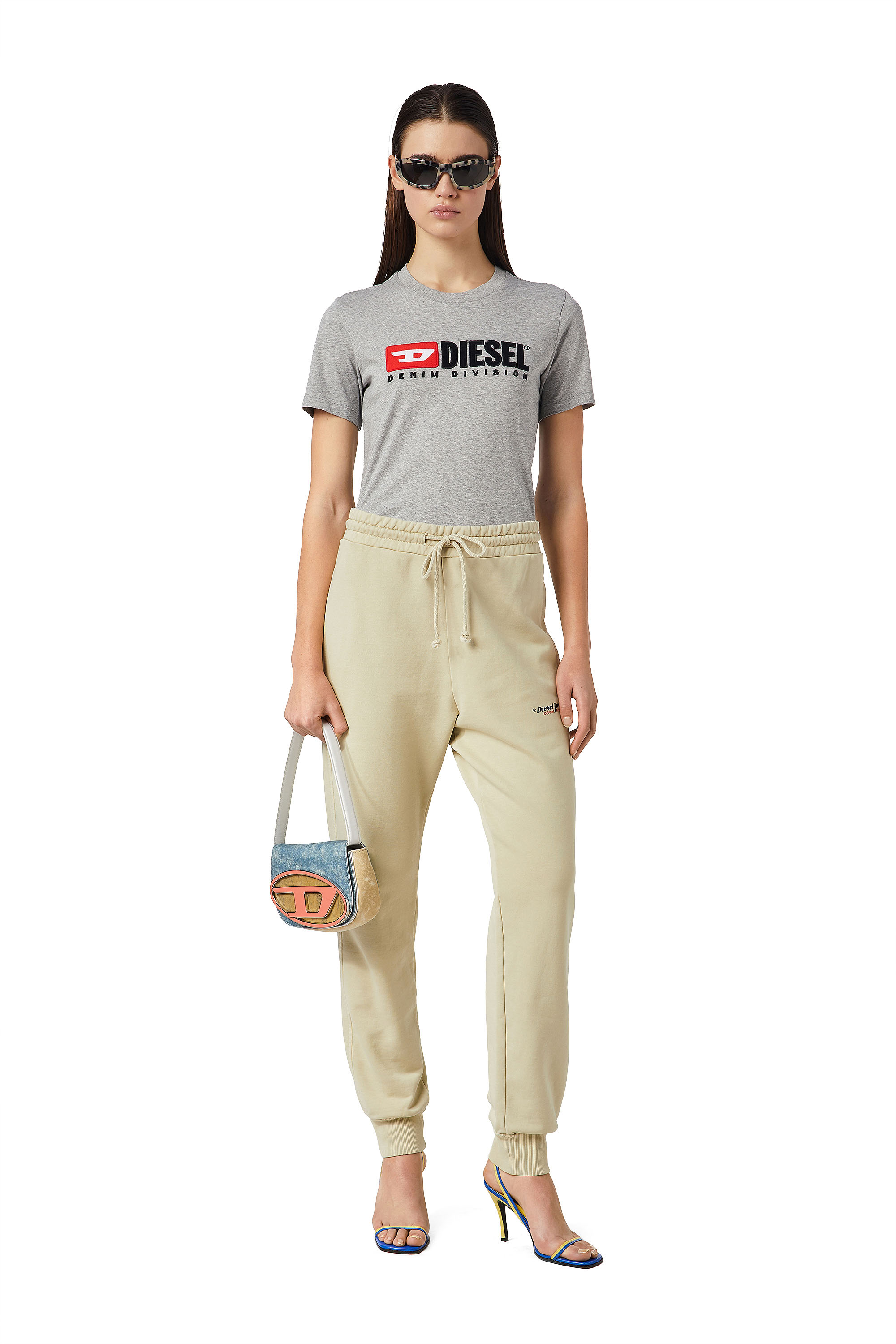 Diesel - T-REG-DIV, Woman's T-shirt with fleece patches in Light Grey - 2
