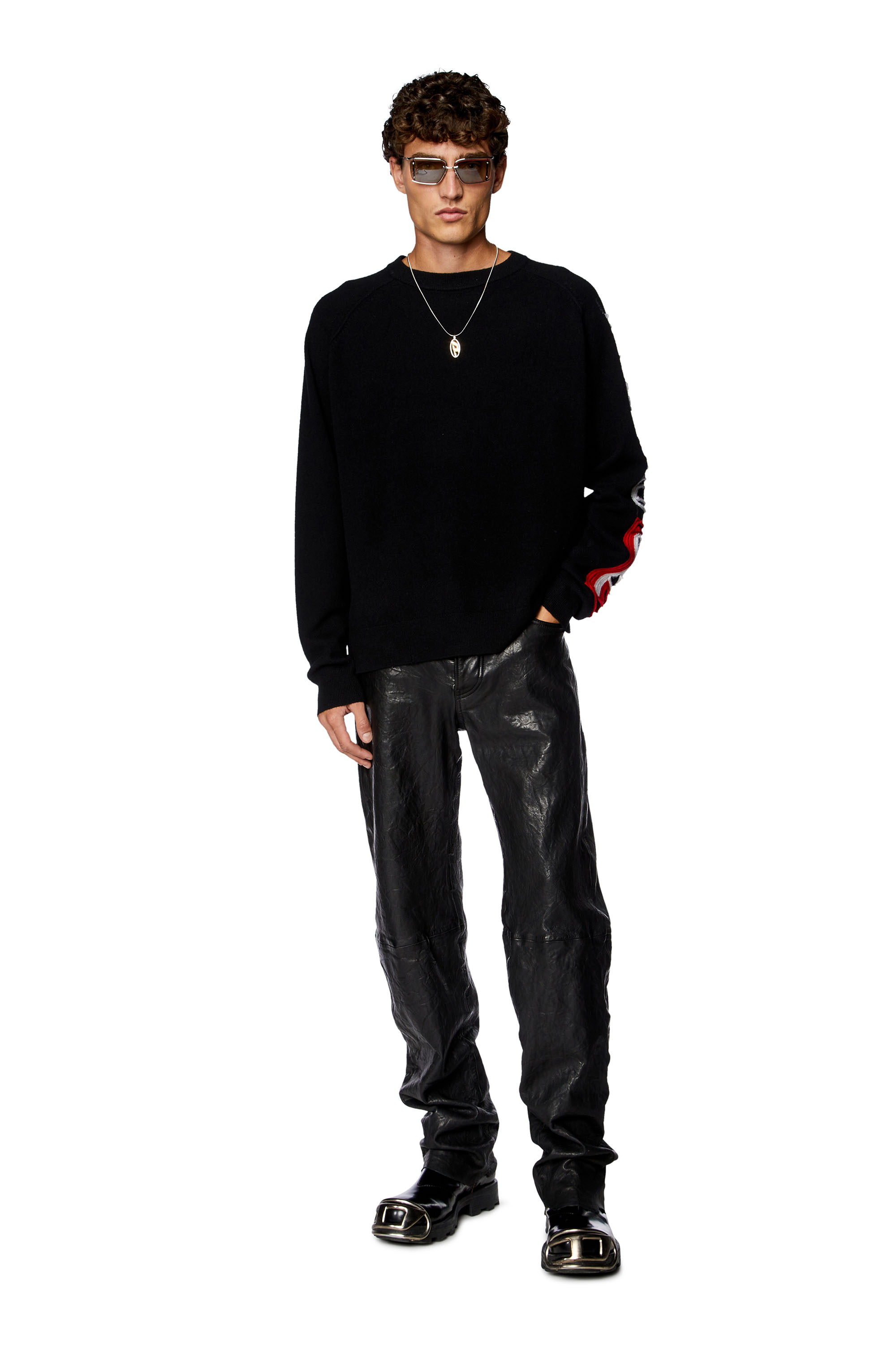 Diesel - K-SARIA-A, Man's Jumper with peel-off intarsia logo in Black - 2