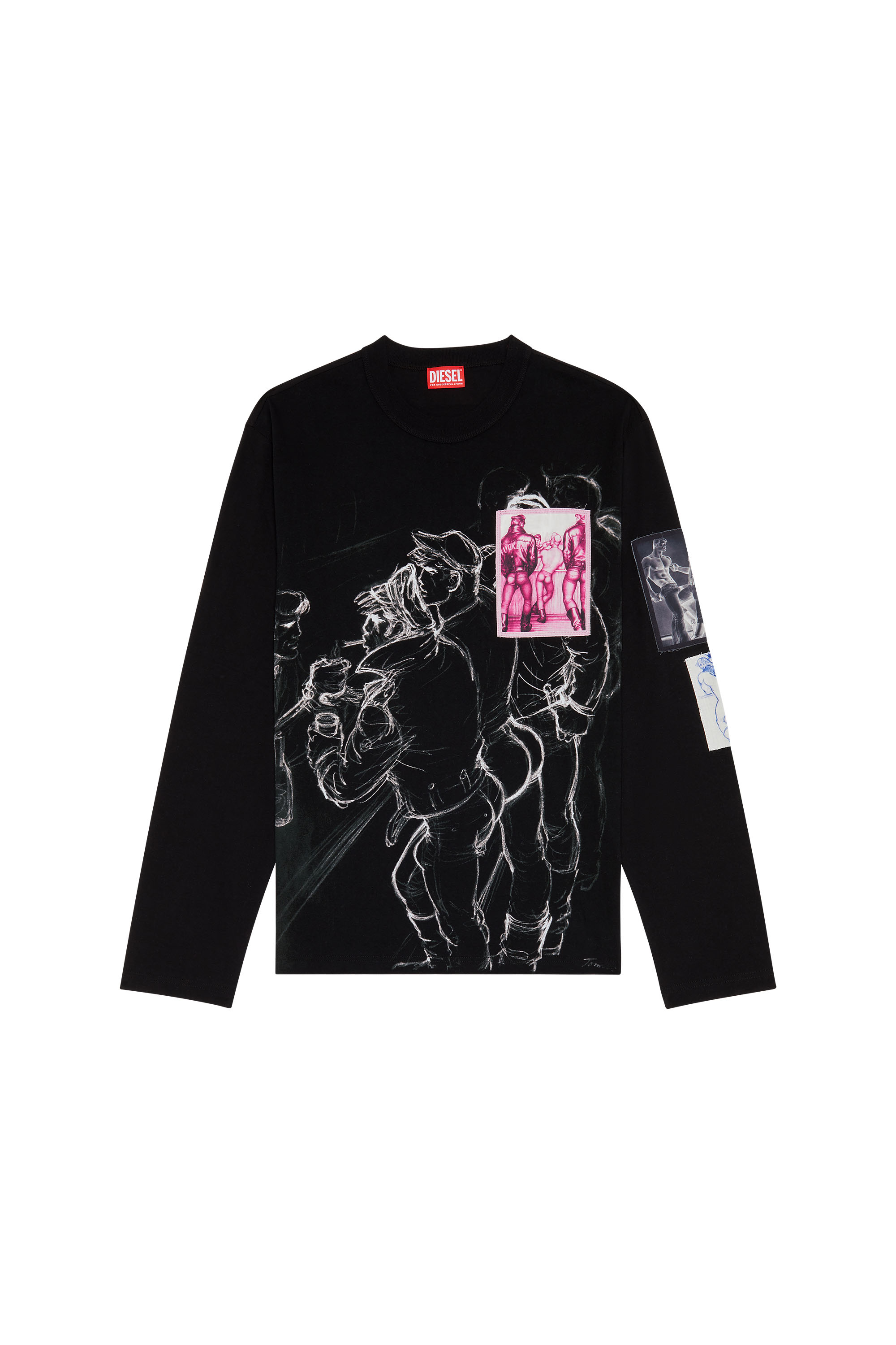 Diesel - PR-T-CRANE-LS, Unisex's Long-sleeve T-shirt with prints and patches in Black - 3